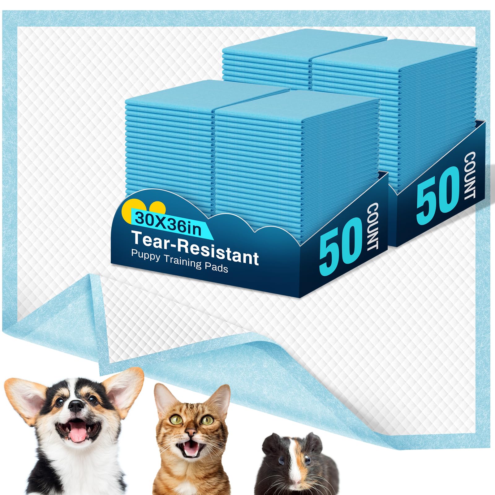 VJJ 100 Pack Dog Pads 30"x36", Dog Pee Pads for Doggie&Cats, Disposable Large Pee Pads for Doggy & Potty Training Pads, Tear-Resistant X-Large Piddle Pads for Indoor, Outdoor Use