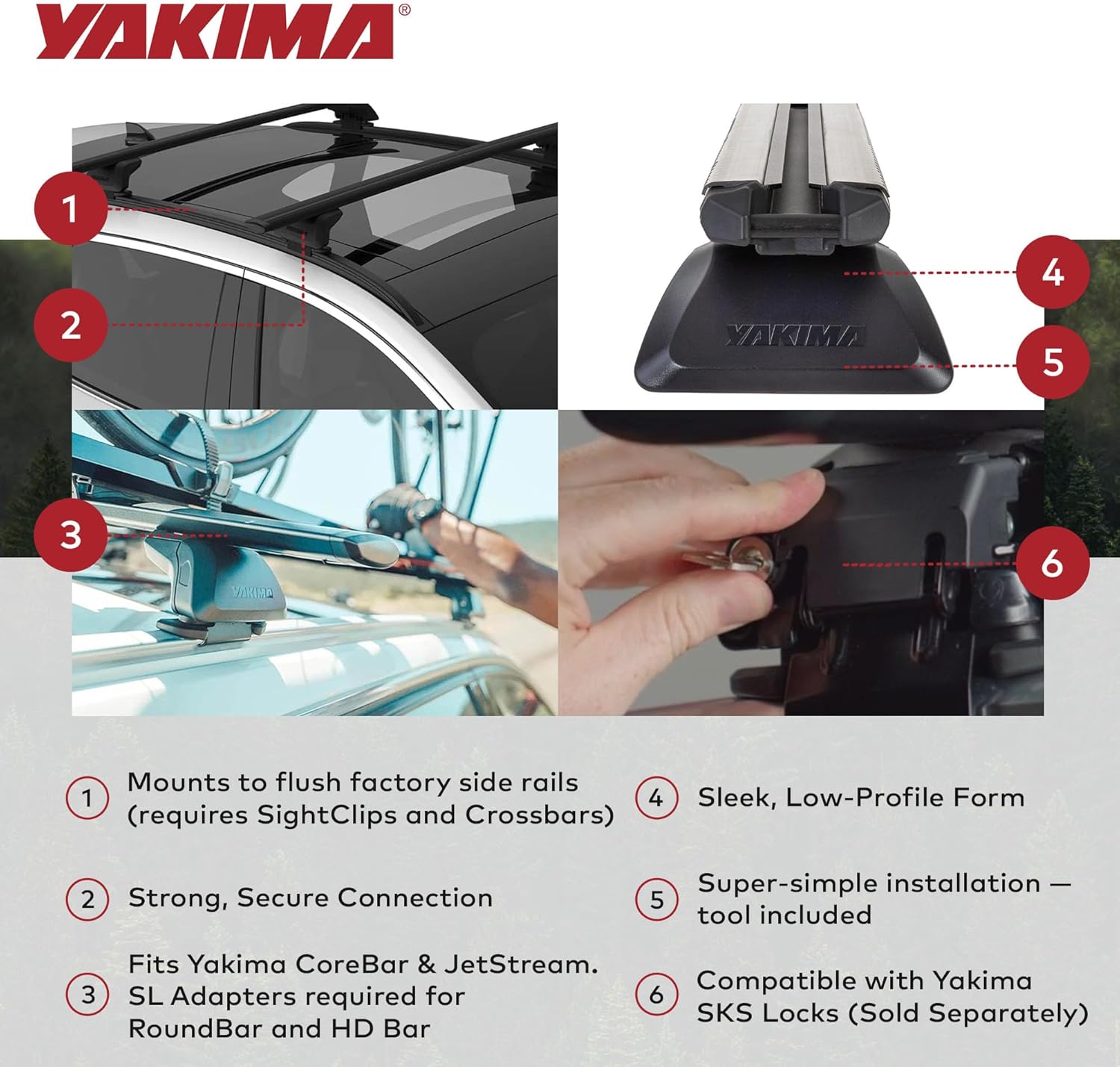 Yakima Sightline Set of 4 Towers Roof Rack Tower for Vehicles with Flush-Mounted Side Rails Works w/Jetstream, HD Bar, CoreBar, and RoundBar Crossbars