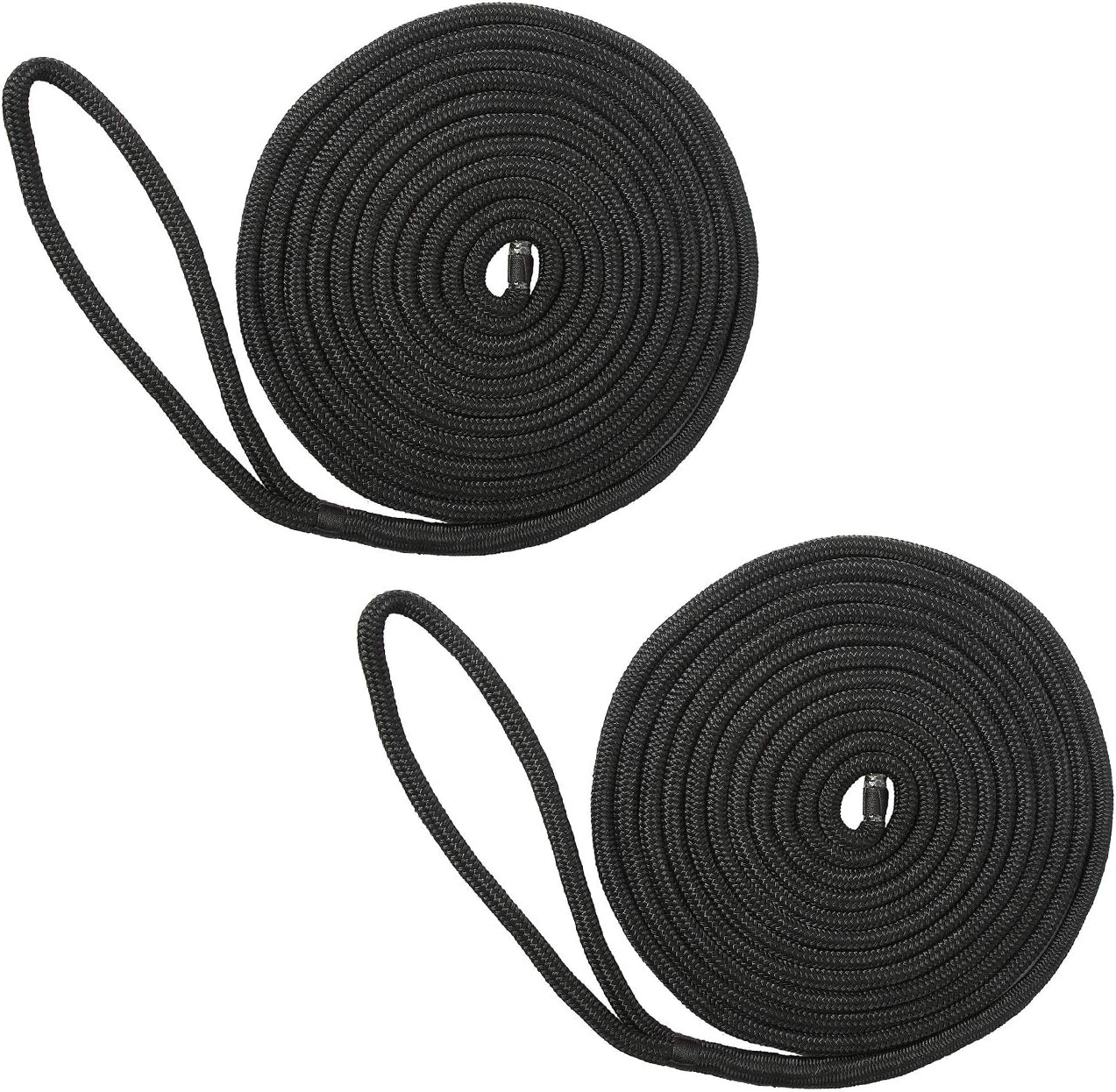 NovelBee 2 Pack of 5/8“x 30’ Double Braid Nylon Dockline,Mooring Rope Dock Line,Working Load Limit 1540 lbs,Breaking Strength 7,700 lbs (Black)