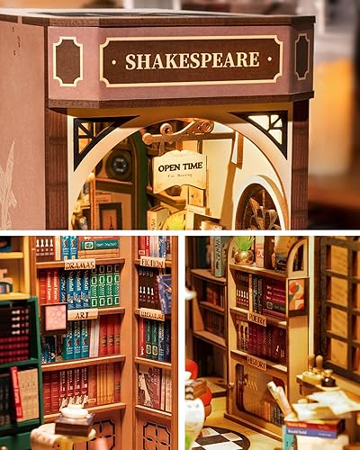 Miniatura 4 de Rolife Kit de rincón de libros de bricolaje 3D rompecabezas de madera para adultos de 8.6 pulgadas, kit de casa en miniatura para estantería,
