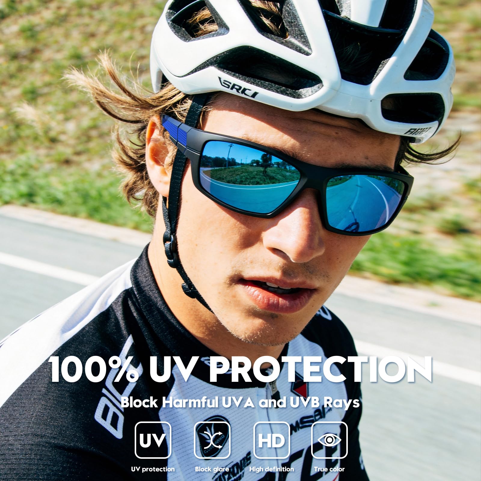 Occhiali da sole sportivi polarizzati per uomo e donna, montatura TR90, lenti TAC UV400 da 1,1 mm per guida, ciclismo, pesca
