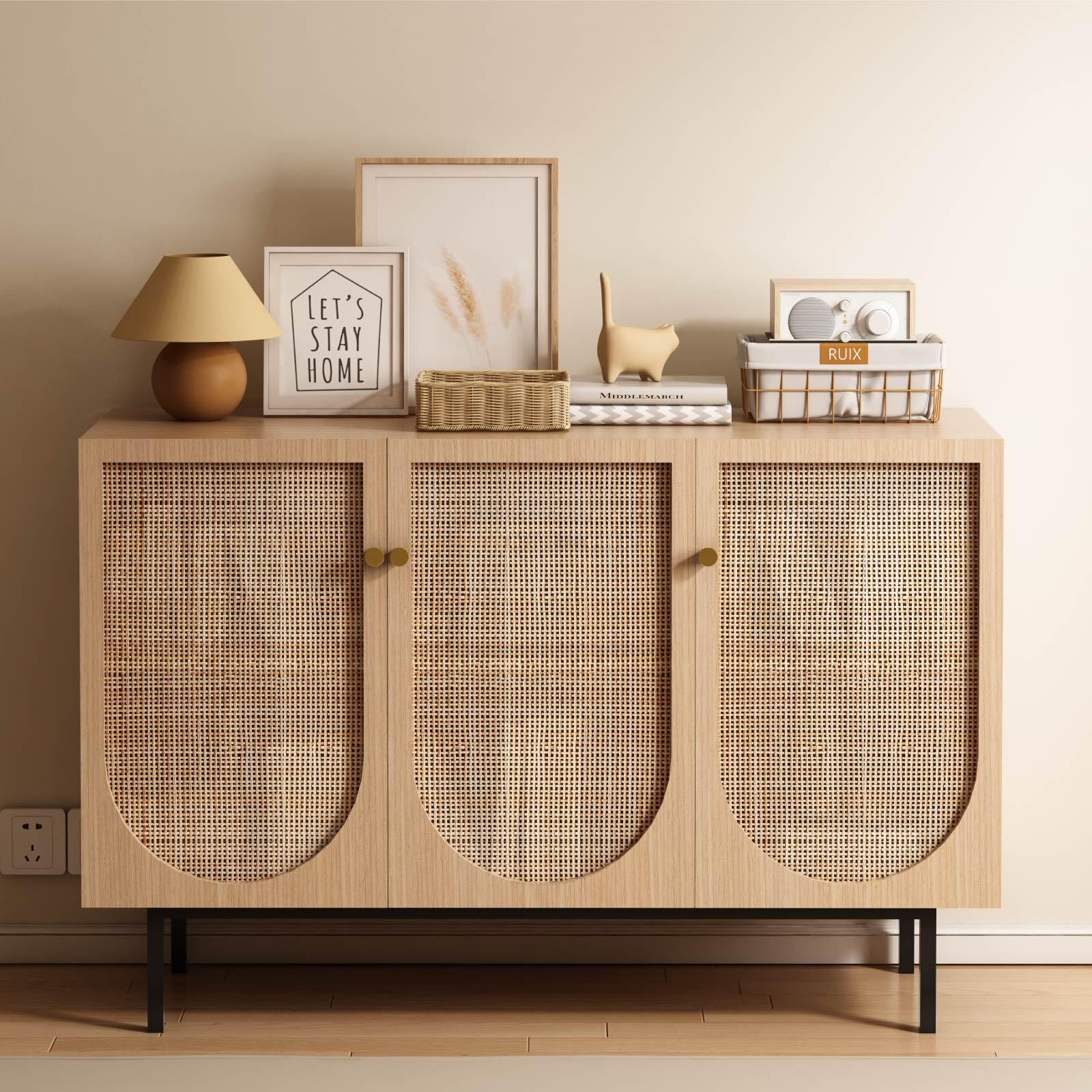 HUAKEHOM Sideboard 120cm - Wohnzimmerschrank Mit Gravur & Viel Stauraum