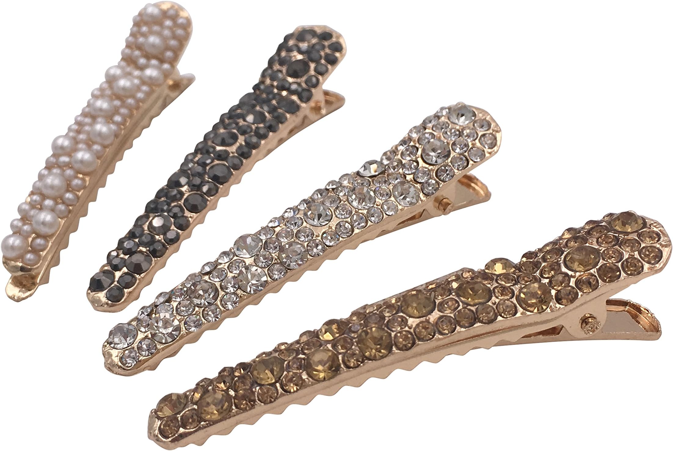 4 Gold Tone Rhinestone Crystal Pearl Beak Duckbill Alligator Clip Pin Hair Accessories Women Girls
