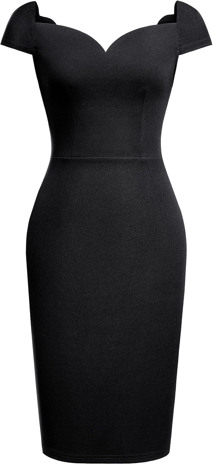 AISIZE Women's Retro V-Neck Cap Sleeve Business Pencil Dress - Image 4