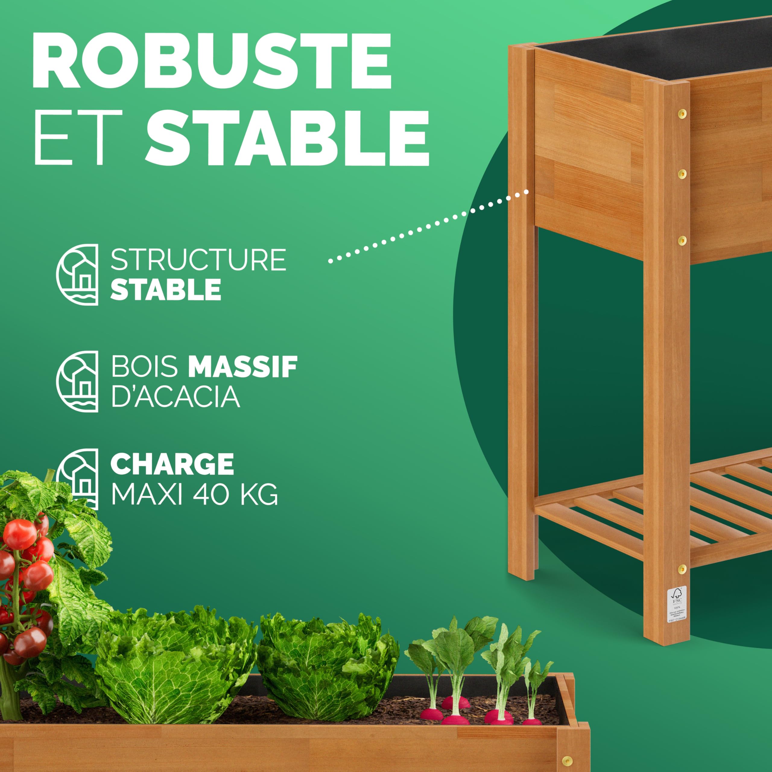 Casaria® Jardinière surélevée en Bois d'Acacia FSC® - Carré Potager sur Pieds pour Balcon, Jardin - 100x40x84 cm - Caisson de Plantation pour Herbes aromatiques, Fleurs, Légumes - Solide et Résistant