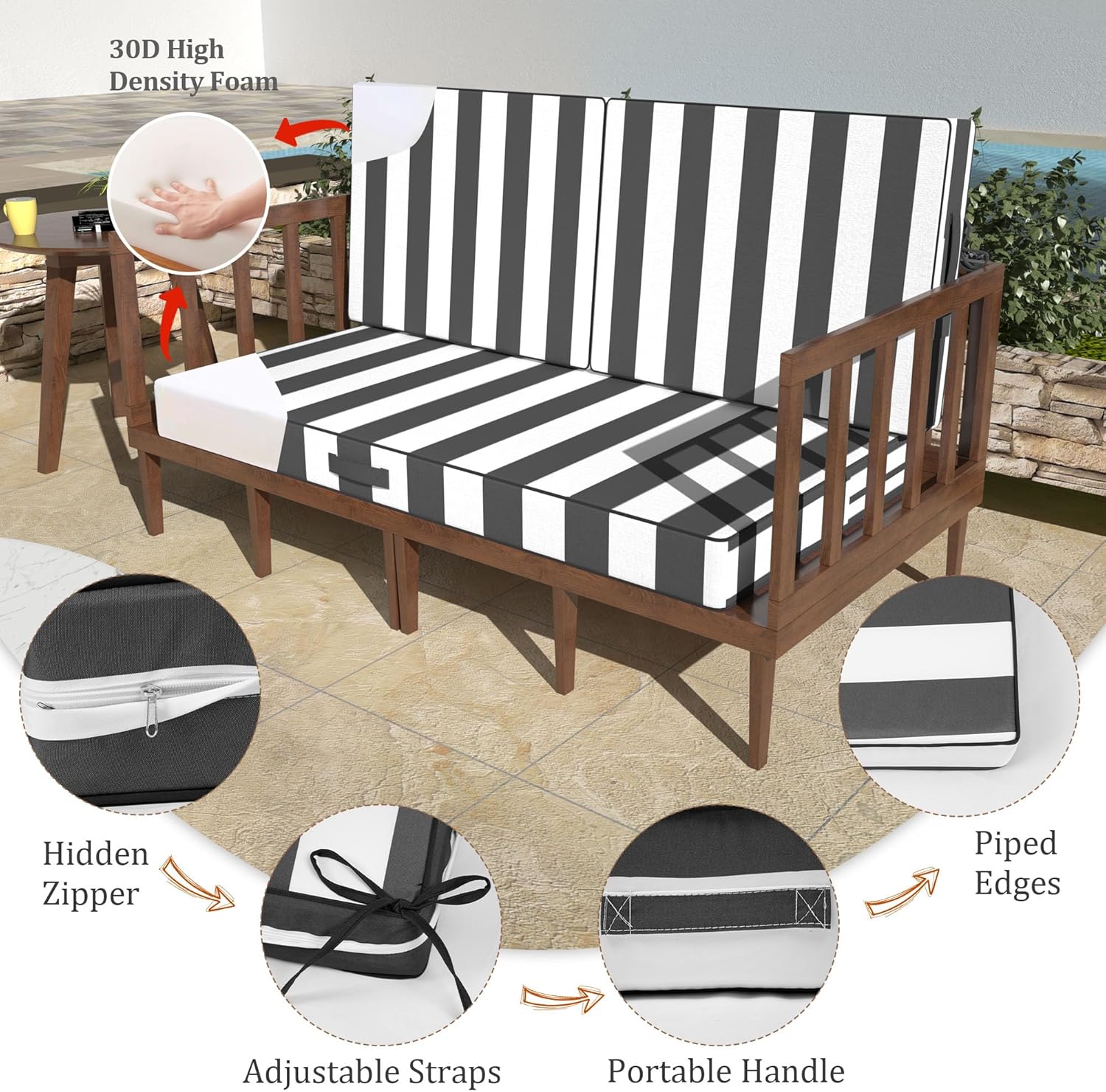 Outdoor Cushions Replacement Set, Fade Resistant Waterproof Pe Wicker Rattan Sofa Pad for Outdoor Furniture,131