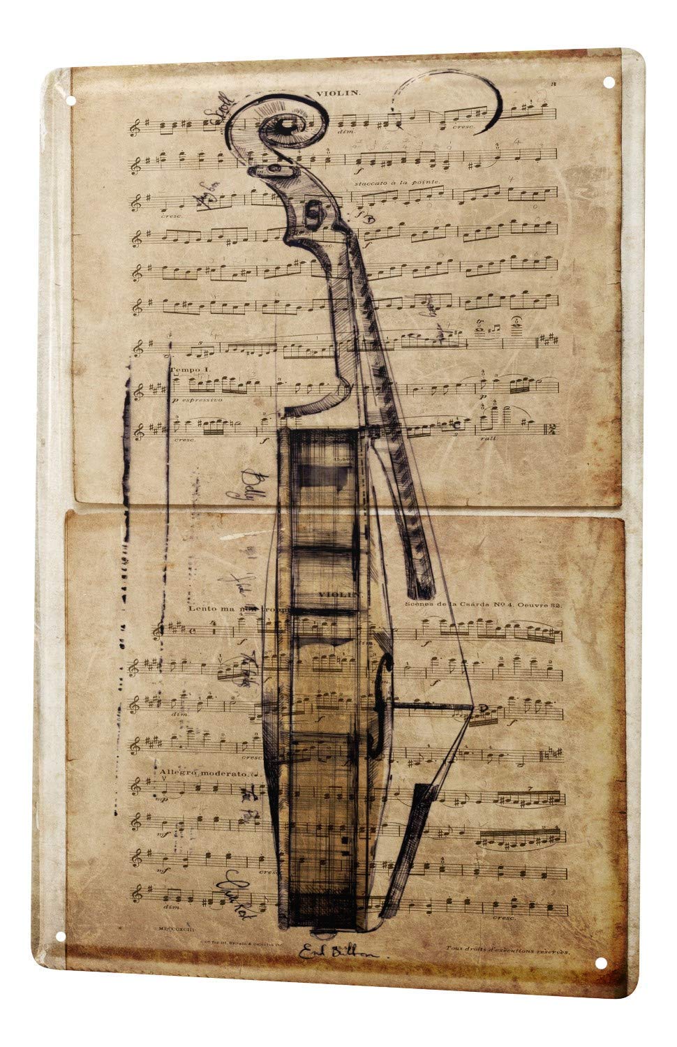 Jesiceny Great Tin Sign Tin Deco Cinema Sheet Music Violin Plate Aluminum Metal Sign for Wall Decoration 8x12 Inch