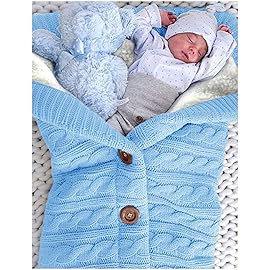 XMWEALTHY Unisex Infant Swaddle Blankets Soft Thick Fleece Knit Baby Girls Boys Stroller Wraps (Light Blue)