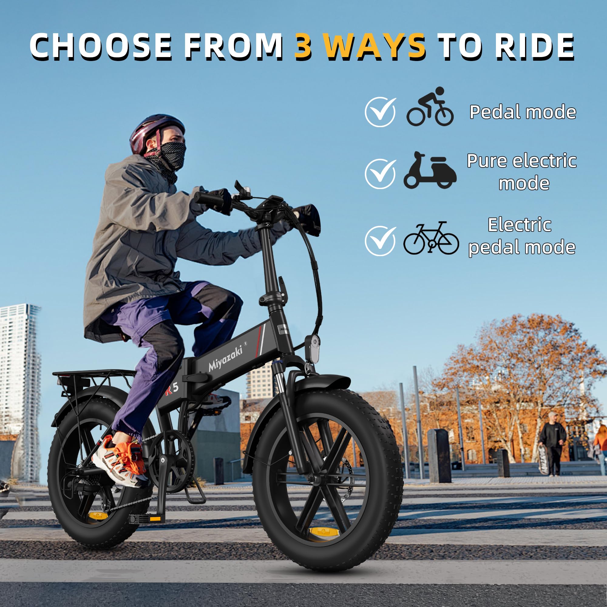 Miyazaki Bicicletta elettrica pieghevole R5 90NM per adulti, telaio in alluminio Space, motore brushless, batteria rimovibile, pneumatici larghi, freni idraulici a olio