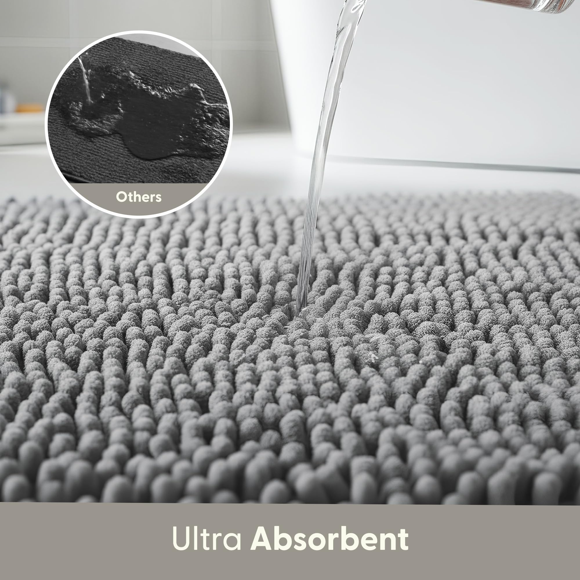Tappetino Da Bagno Antiscivolo KEPLIN In Microfibra – Morbido, Assorbente E Ad Asciugatura Rapida, Lavabile In Lavatrice, Grigio, Accessorio Sicuro Per Doccia E Pavimento