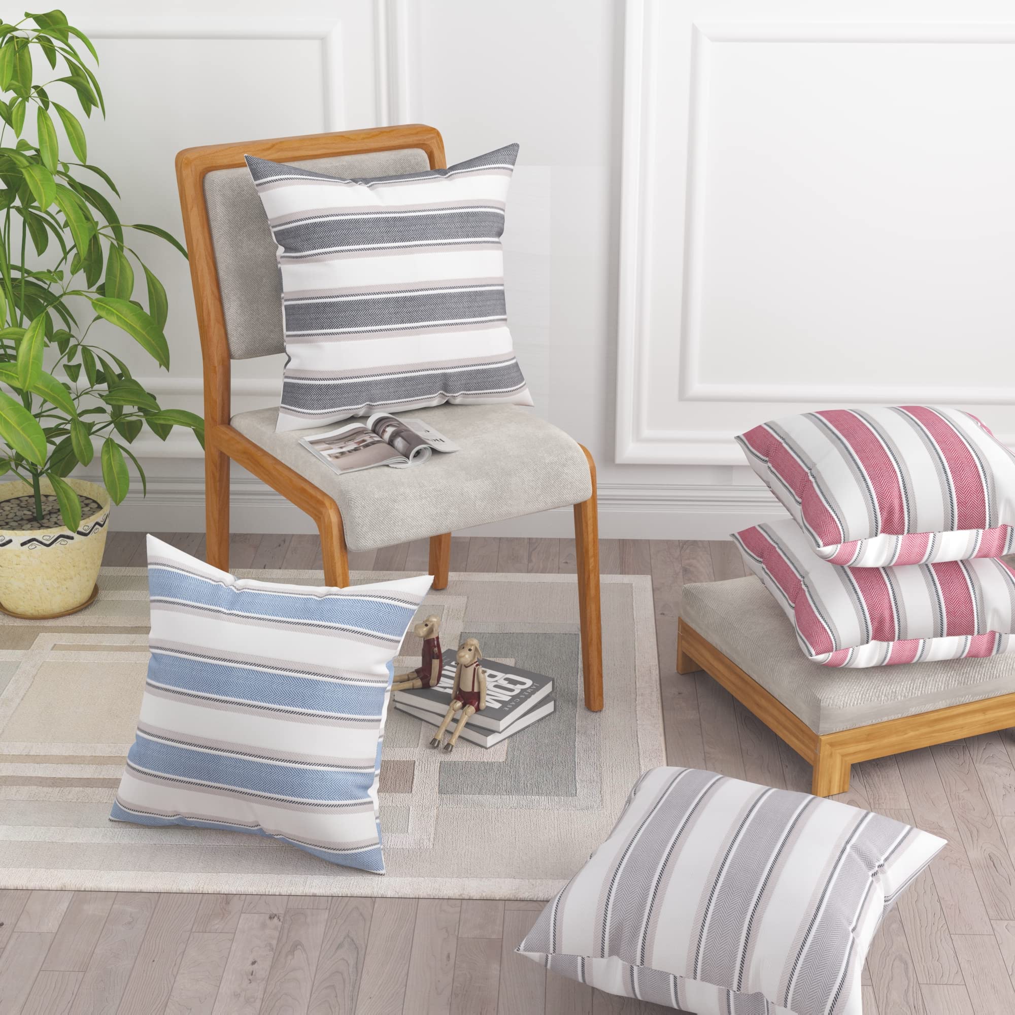 Fundas de almohada cuadradas de lino sintético suave con cremallera oculta para sofá, dormitorio, suelo, azul marino, marrón, negro y blanco, 26 x 26 pulgadas, 2 piezas