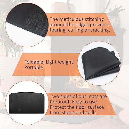 Miniatura 4 de Vidafelic Tapete para chimenea, 48 x 28 pulgadas, tapete ignífugo para estufa de leña, protege el suelo de chispas, alfombrilla antideslizante para