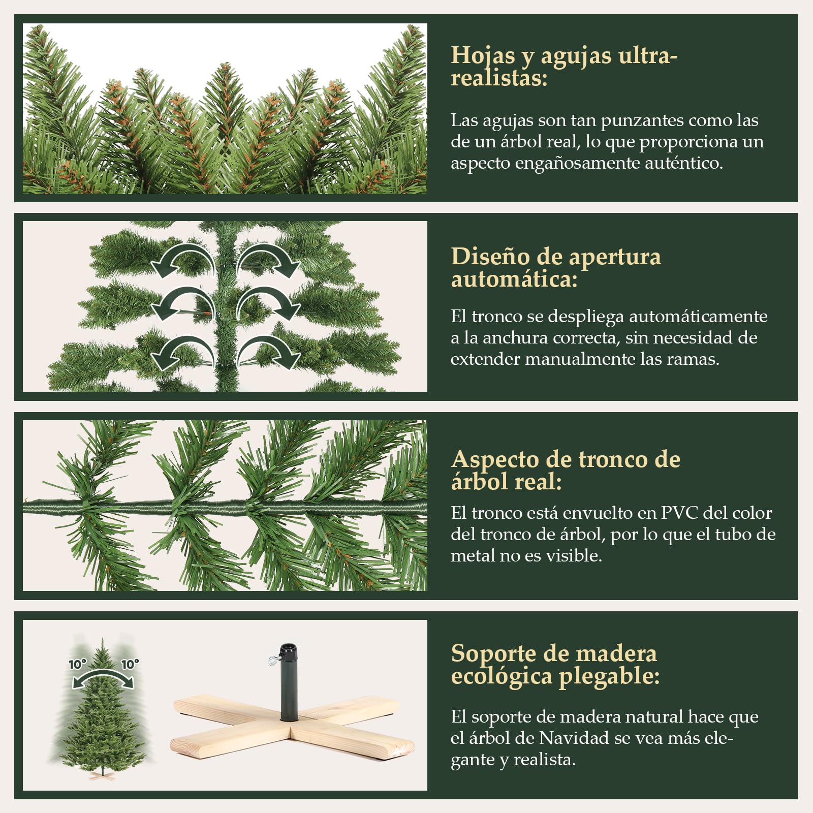 SALCAR - Árbol de Navidad Artificial de 760 Puntas, 2,1 m, Sistema de sombrilla Plegable, Soporte de Madera, diámetro de 132 cm (Verde)