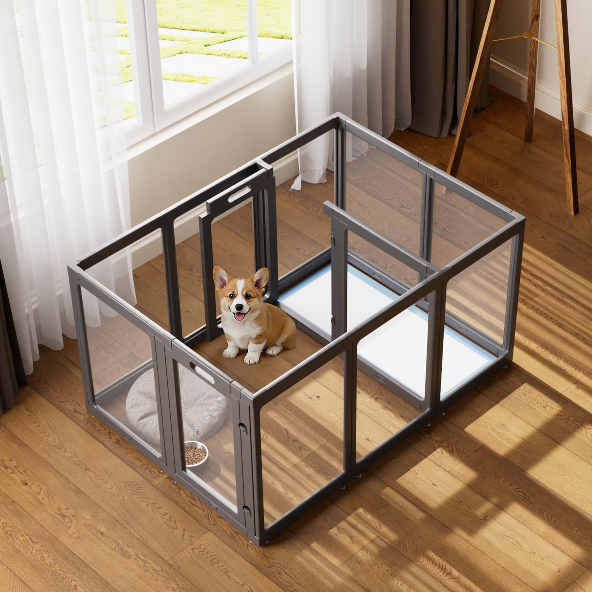 Clear Acrylic Dog Playpen Indoor Pet Pen, 30" H, Black, 12 Panels