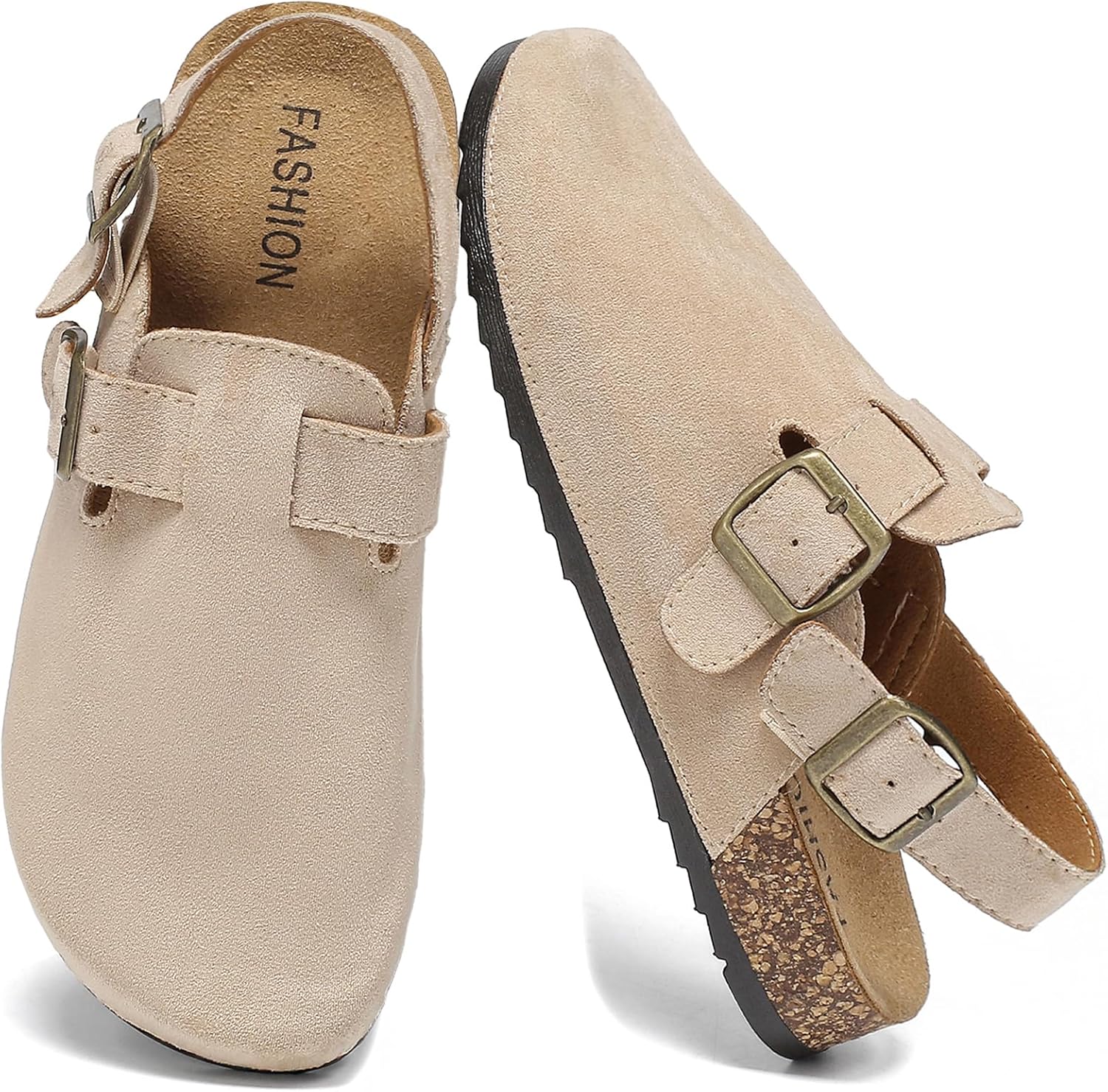 Women's Suede Clogs with Back Strap Men's Cork Footbed Leather Mules Clogs for Women Comfort Memory Foam Slingback Clog Sandals with Adjustable Buckle Slip on Potato Shoes - Image 8