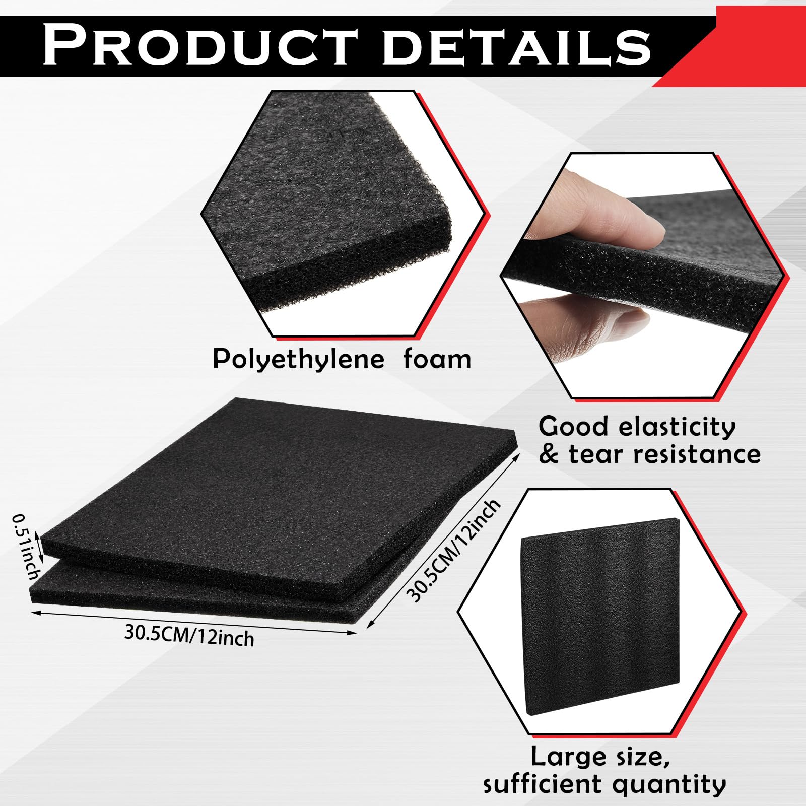 Frienda 8 Pcs Polyurethane Foam Sheet 12 x 12 x 0.5 Inch Polyurethane Packing Foam for Shipping Padding Transport Case Inserts Replacement Storage Organization DIY Craft Projects, Black