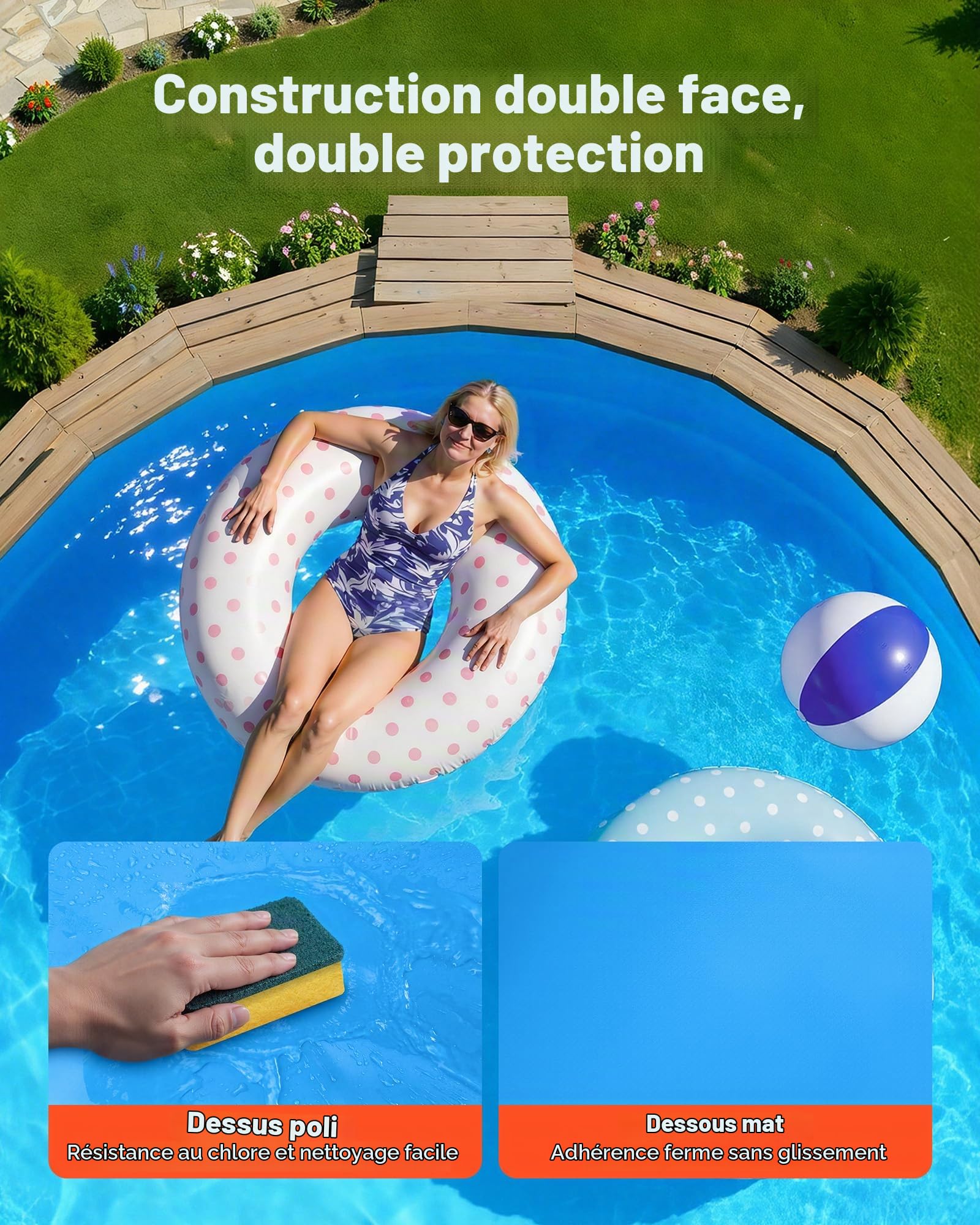 VEVOR Liner Piscine Hors-Sol Ronde Diamètre 350,5 cm Hauteur Paroi 90 cm Film Intérieur de Piscine Épaisseur 0,6 mm pour Rénovation Étanchéité, Système Overlap, en PVC, Anti-UV, Anti-Déchirure, Bleu