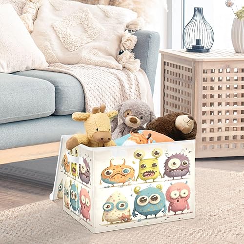 Miniatura 5 de Little Monster on White - Cubos de almacenamiento plegables vintage con tapas, cestas de almacenamiento para armario, organizador de almacenamiento,