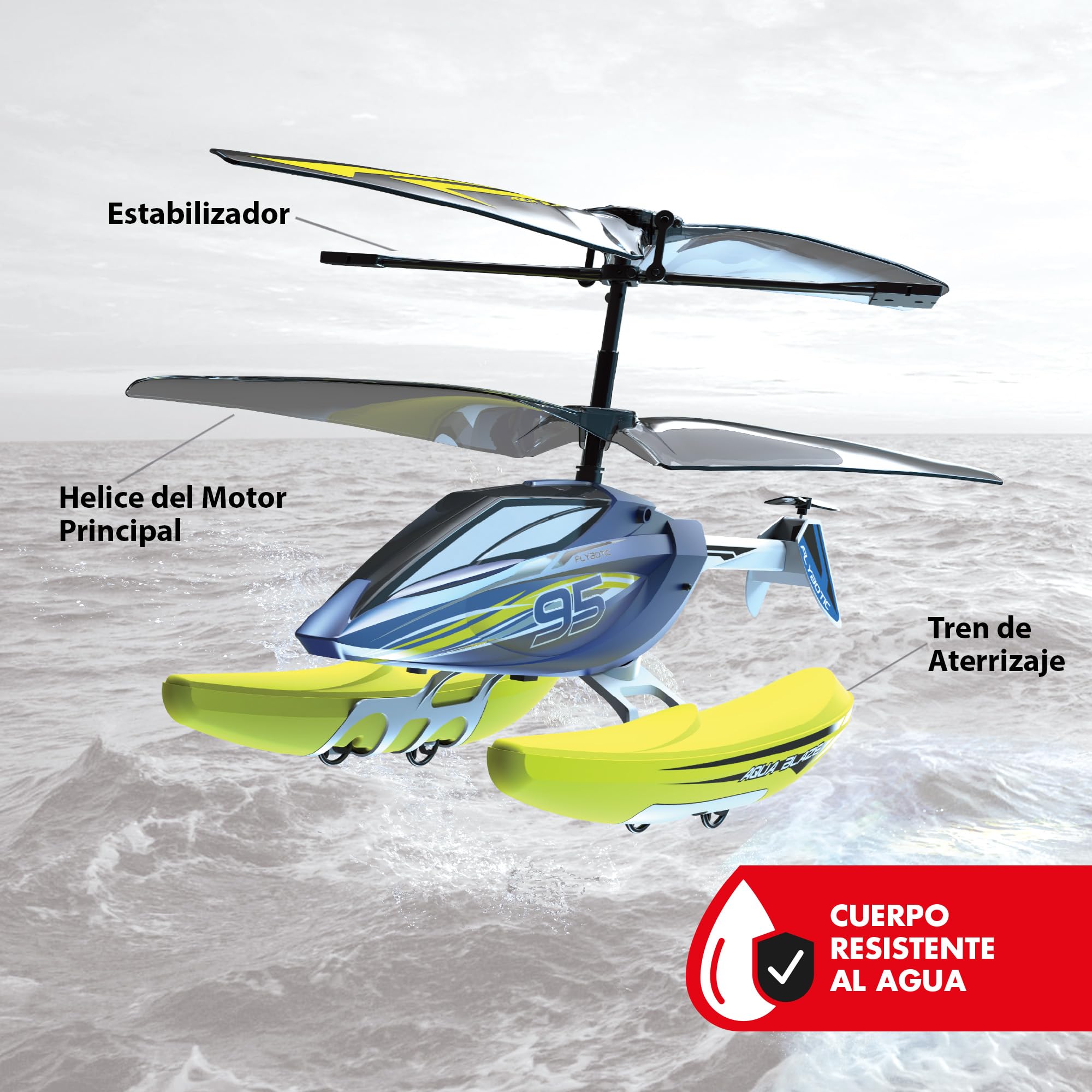 Bizak FLYBOTIC Aqua Blaze, elicottero radiocomandato 3 in 1, psrs Guidare a terra, aria e acqua, con telecomando radio direzionale, per bambini e adulti, (62004795)