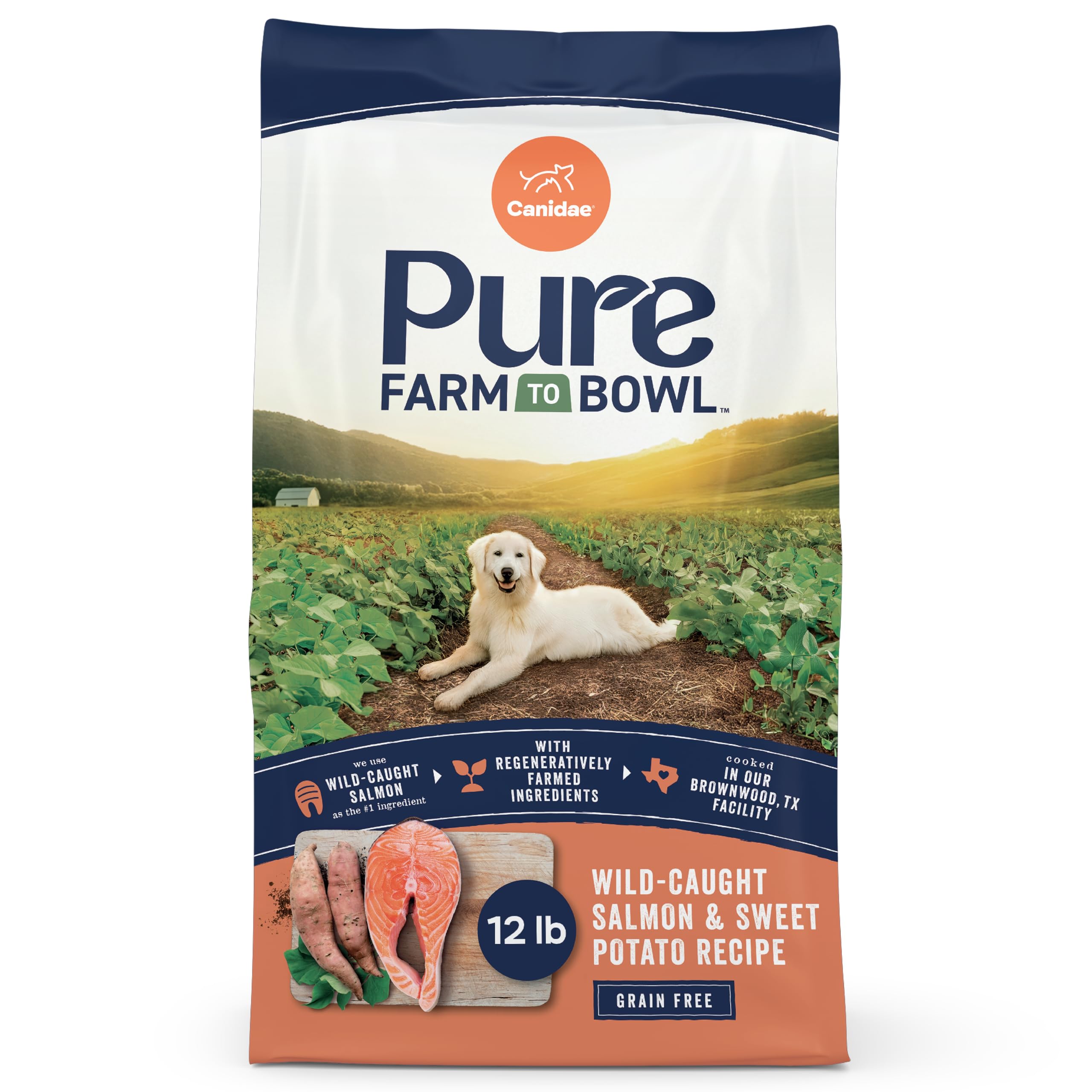 Canidae Pure Farm to Bowl, Grain-Free, Wild-Caught Salmon & Sweet Potato Dog Food, Adult 12lb