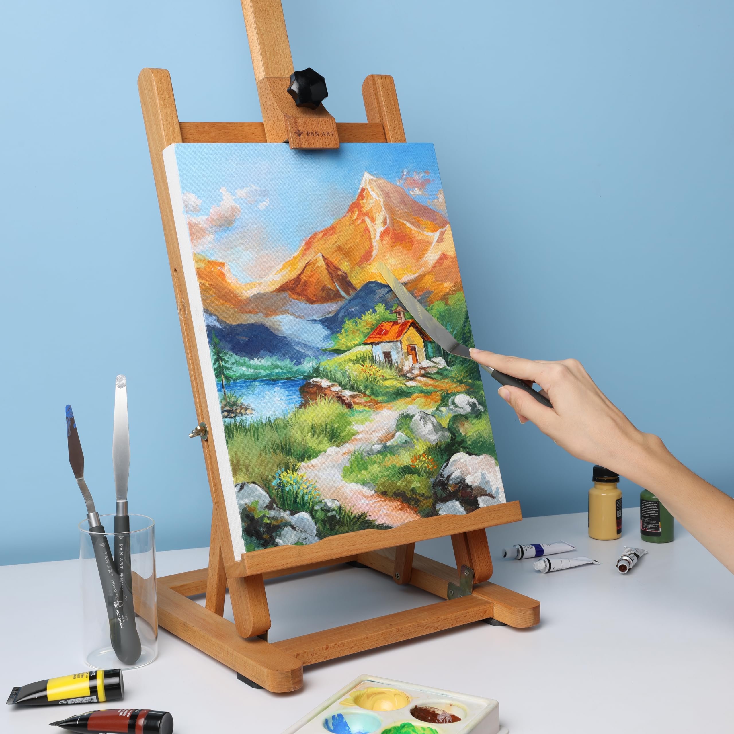 Pan Art Malmesser mit Holzständer – 1 Stück, Braun/Schwarz