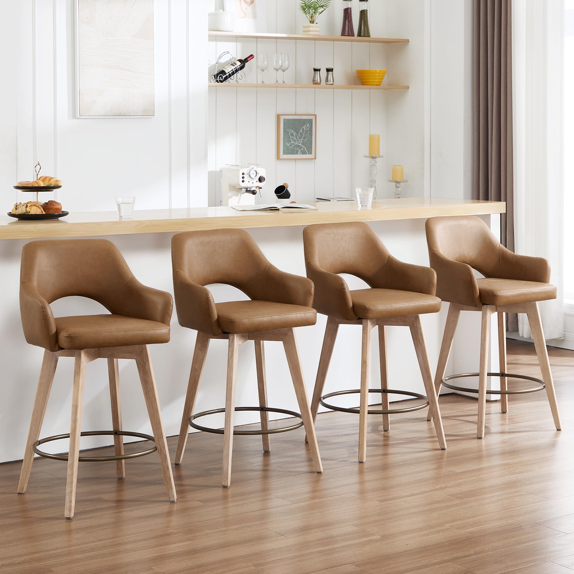 Zesthouse Swivel Bar Stools with Back &amp; Arms, Wood Counter Stools Set of 4