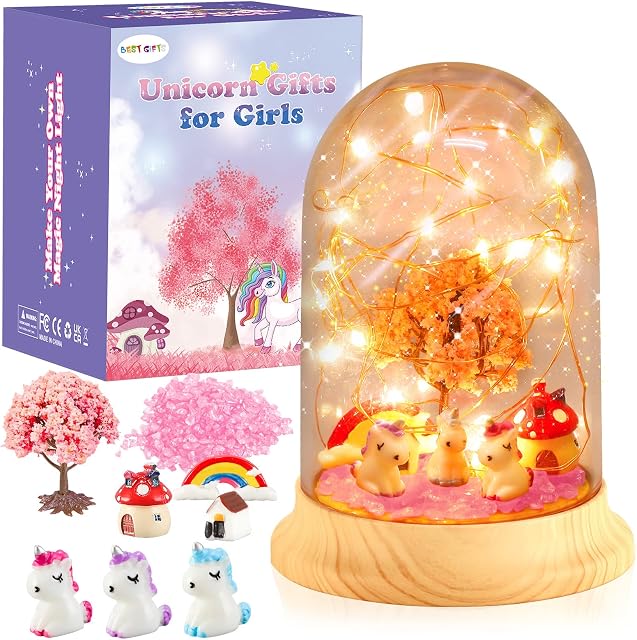 Unicorn Gifts for Girls Age 3-10,Make Your Own Unicorn Night Light for Kids Age 3-8,Unicorn Toys Handmade Arts Craft Kit for Girls 4-9,Valentine's Day Gifts for Girls 4-10,Xmas Stocking Fillers Kids