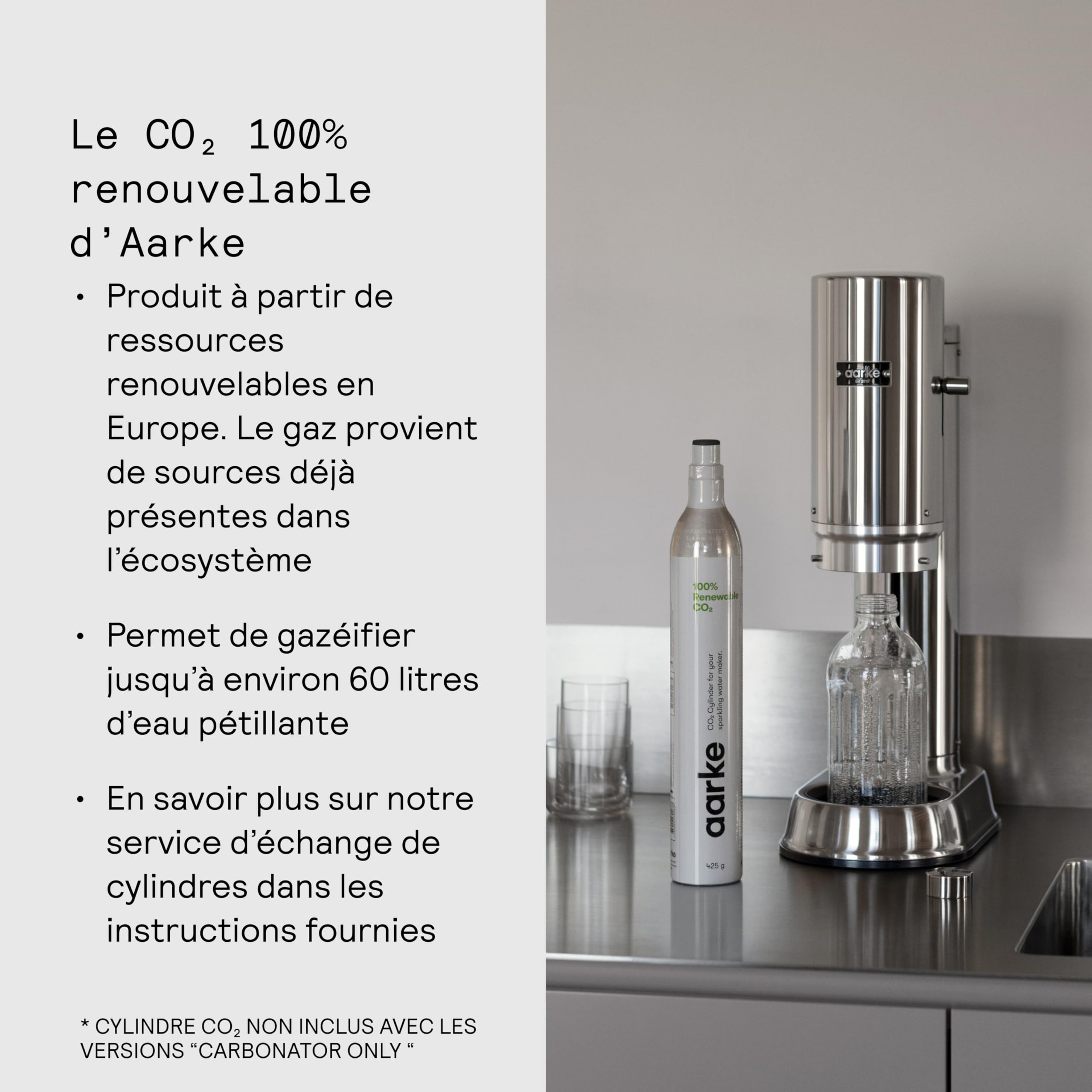 Aarke Carbonator Pro, Machine à Soda avec Bouteille en Verre, Finition Sand