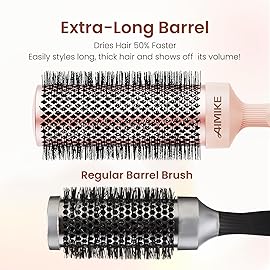 AIMIKE Round Brush for Blow out, Rose Luxe Extra-Long Round Hair Brush Ionic & Nano Thermal Ceramic Tech, for Blow Drying & Styling Volumizing Thick Long Hair, with 4 Clips (Barrel 2.1, Bristle 3)