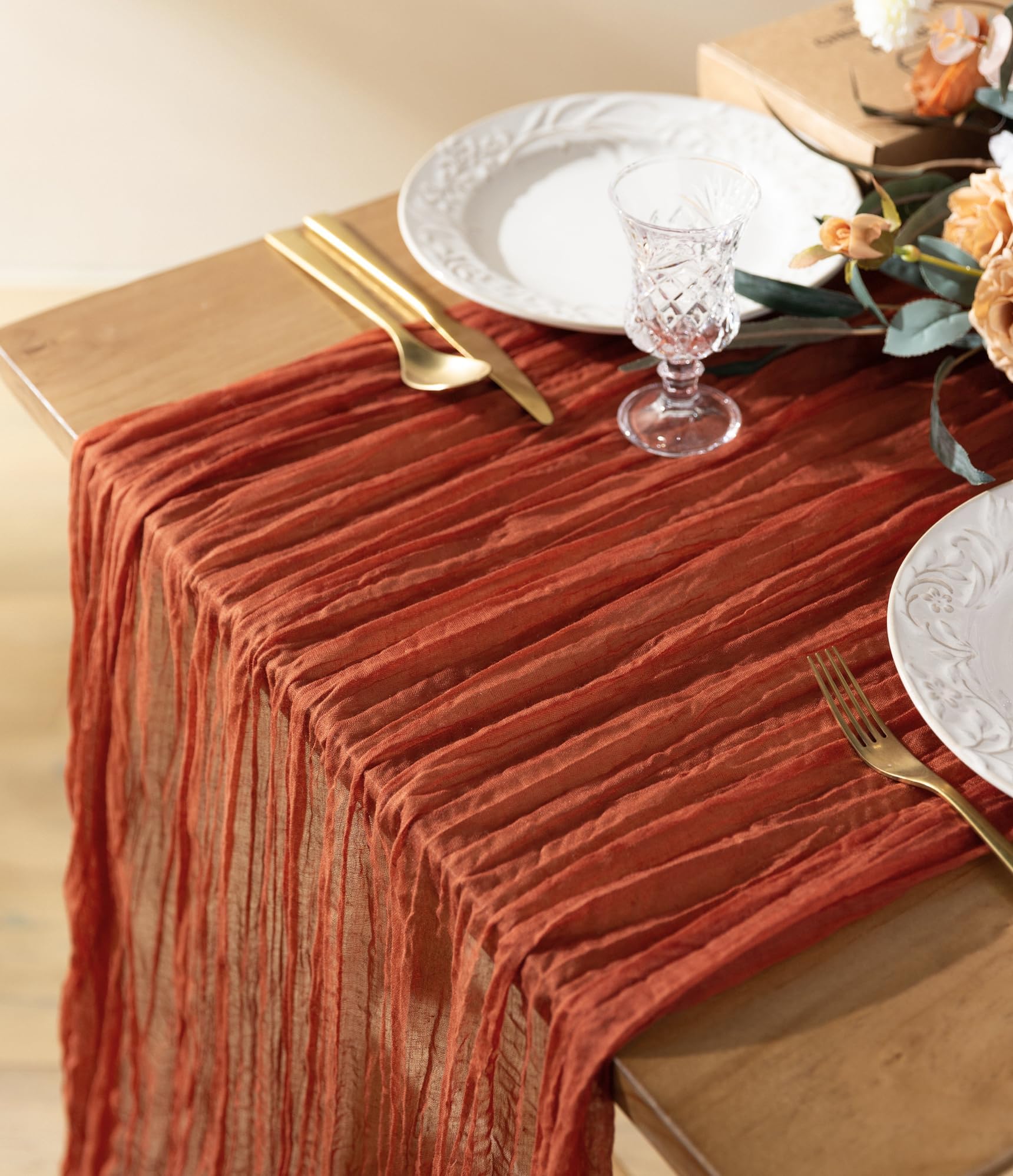 Mcasa 2 Pack Terracotta Cheesecloth Table Runner 10ft Boho Gauze Cheese Cloth
