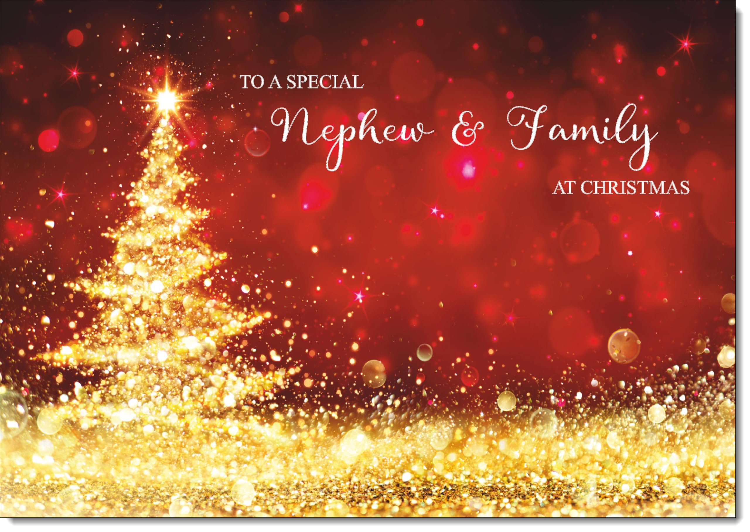 doodlecards Nephew and Family Christmas Card Gold Abstract ChristmasTree Large A4 Size Christmas Card for Nephew & Family with Plain Envelope — image 1