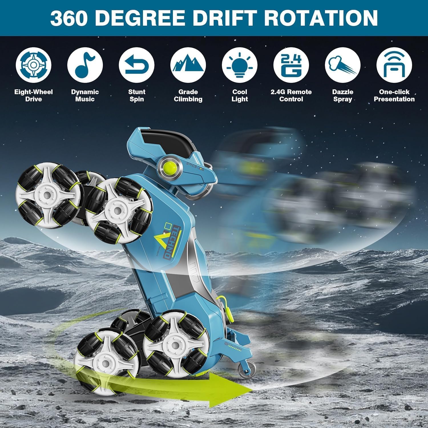 Teksbar 8-Wheel RC Stunt Robot Dog — 2.4GHz Remote Control Pet Dog Toy with Drift Wheels, 360° Spins, LED Eyes, Cool Smoke Effect & Rechargeable Battery — Interactive Robotic Puppy for Kids 2