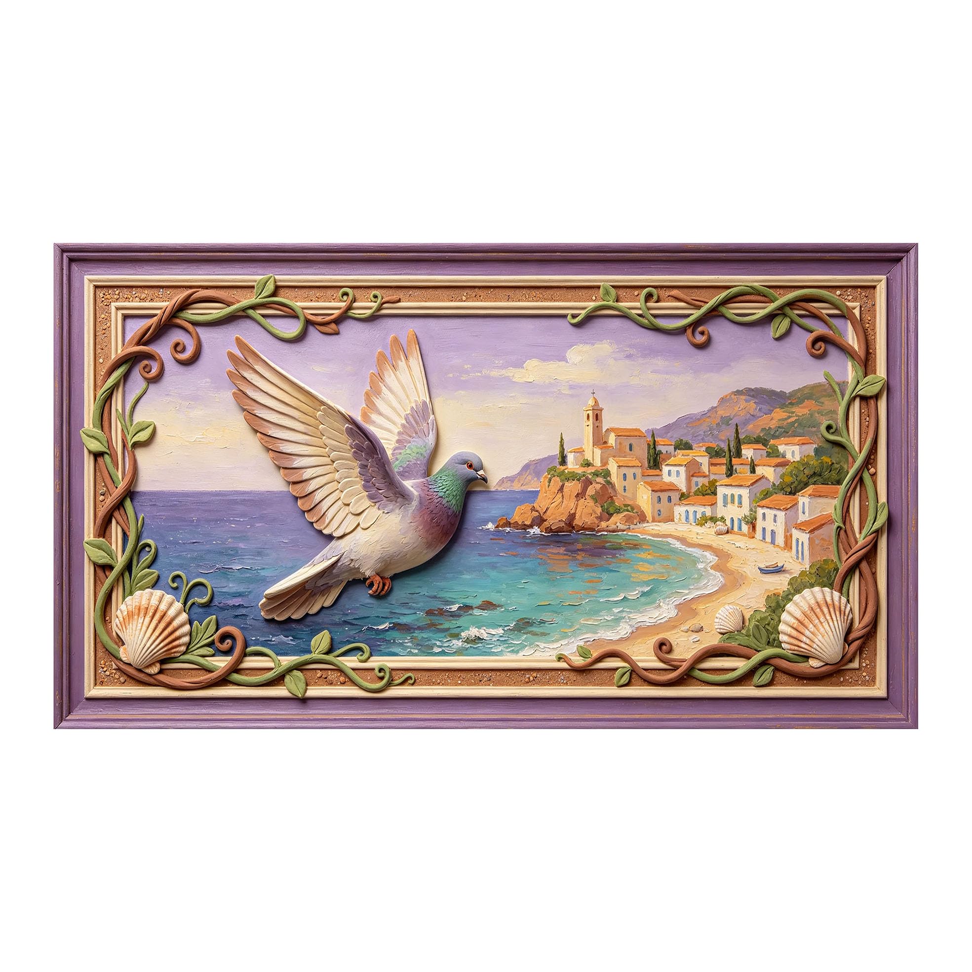 Yzpallescene 3D 3D Framed Wall Art 50cm×90cm Mediterranean Coastal Seascape Relief Effect Large Size SelfAdhesive Removable Wall Decor Prints Artwork for Living Room Bedroom Office
