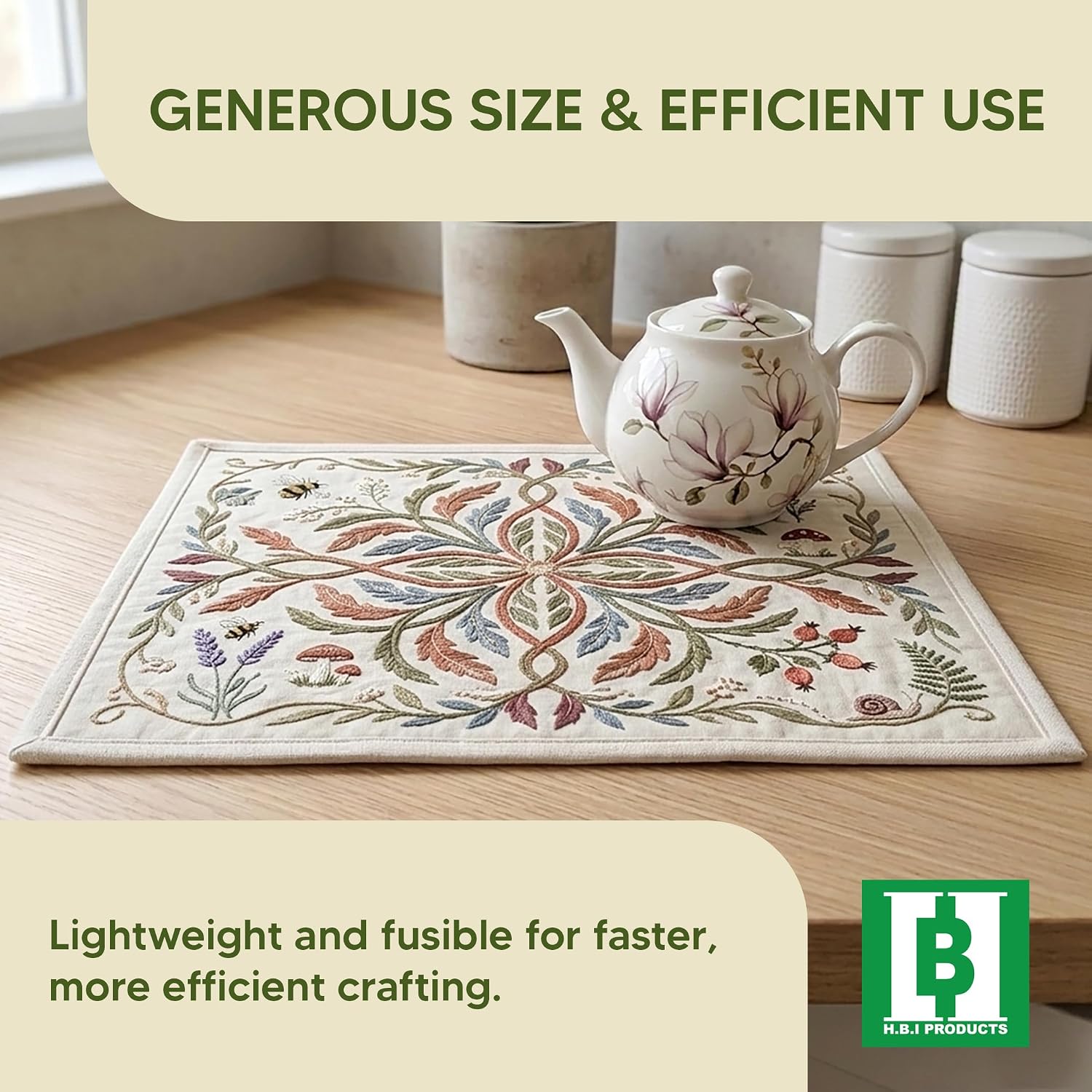 HBI One-Side Fusible Foam Stabilizer, Quilt Batting Bags & Crafts, 45"x60"