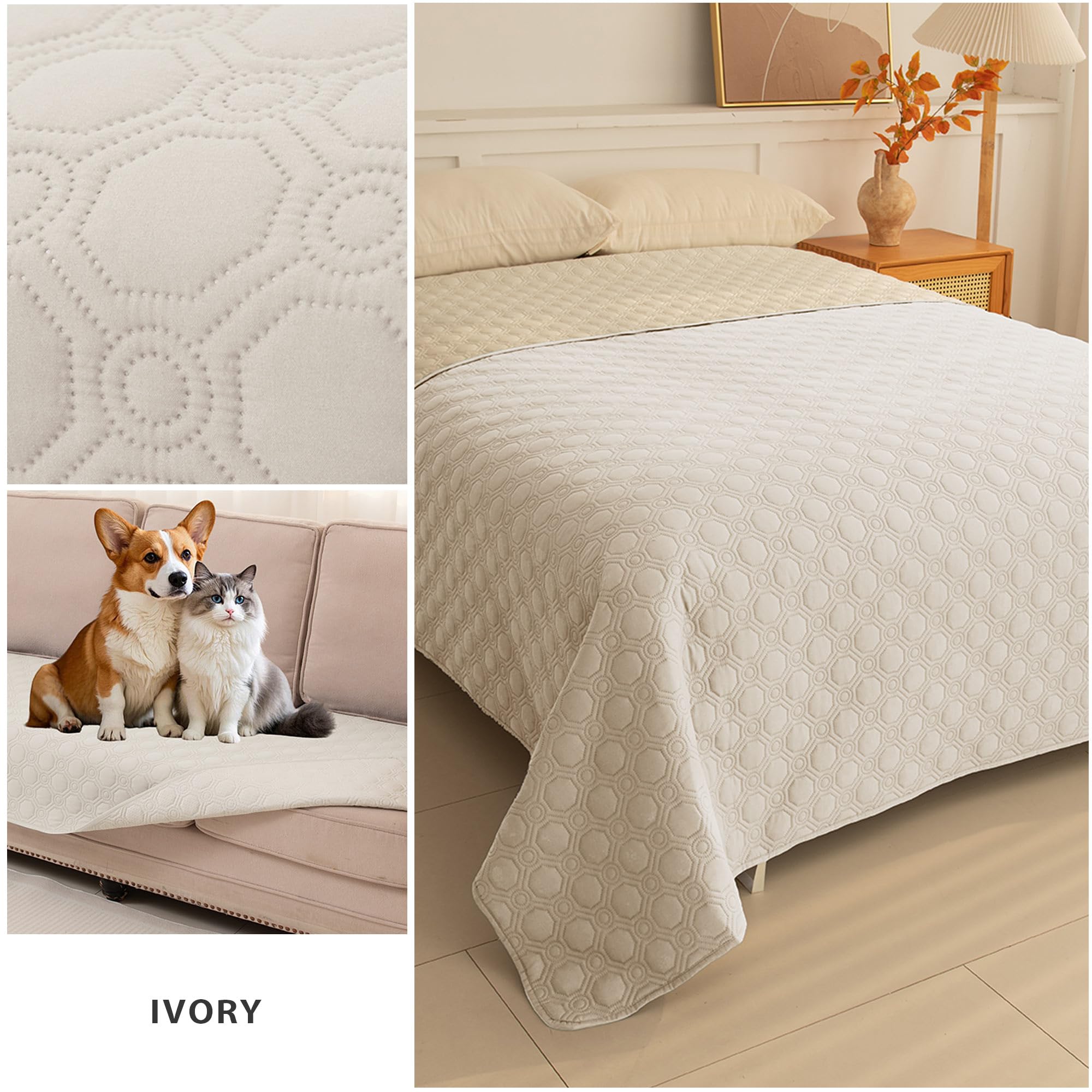 TIANSHU Protège Matelas Imperméable, Housse de Lit Antidérapante et Anti-Taches, Couverture Imperméable Polyvalente pour Lit, Canapé et Animaux Housse de Matelas Imperméable (137x208cm, Beige)
