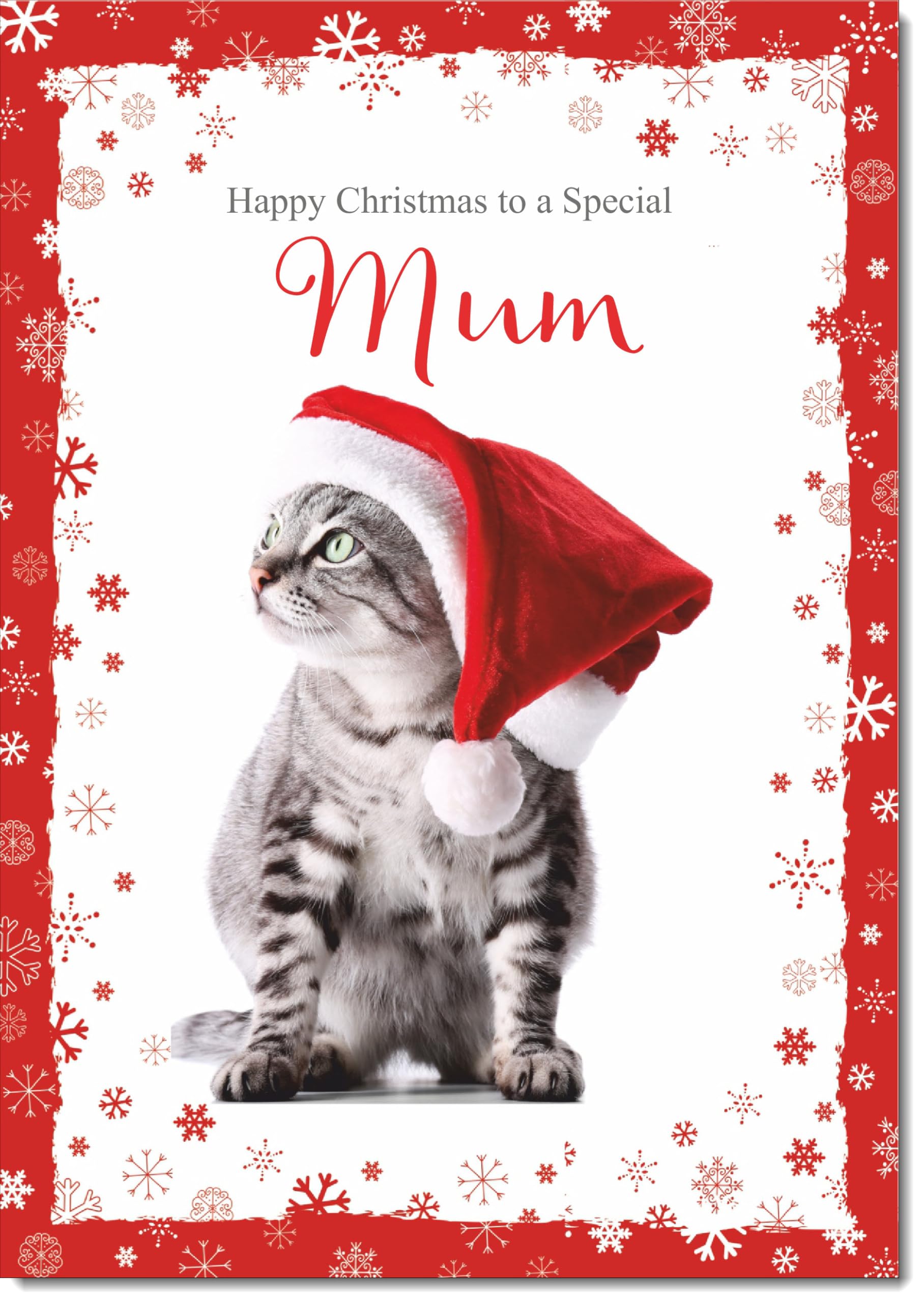 doodlecards Mum Christmas Card Kitten in a Santa Hat Large A4 Size Christmas Card for Mum with Plain Envelope