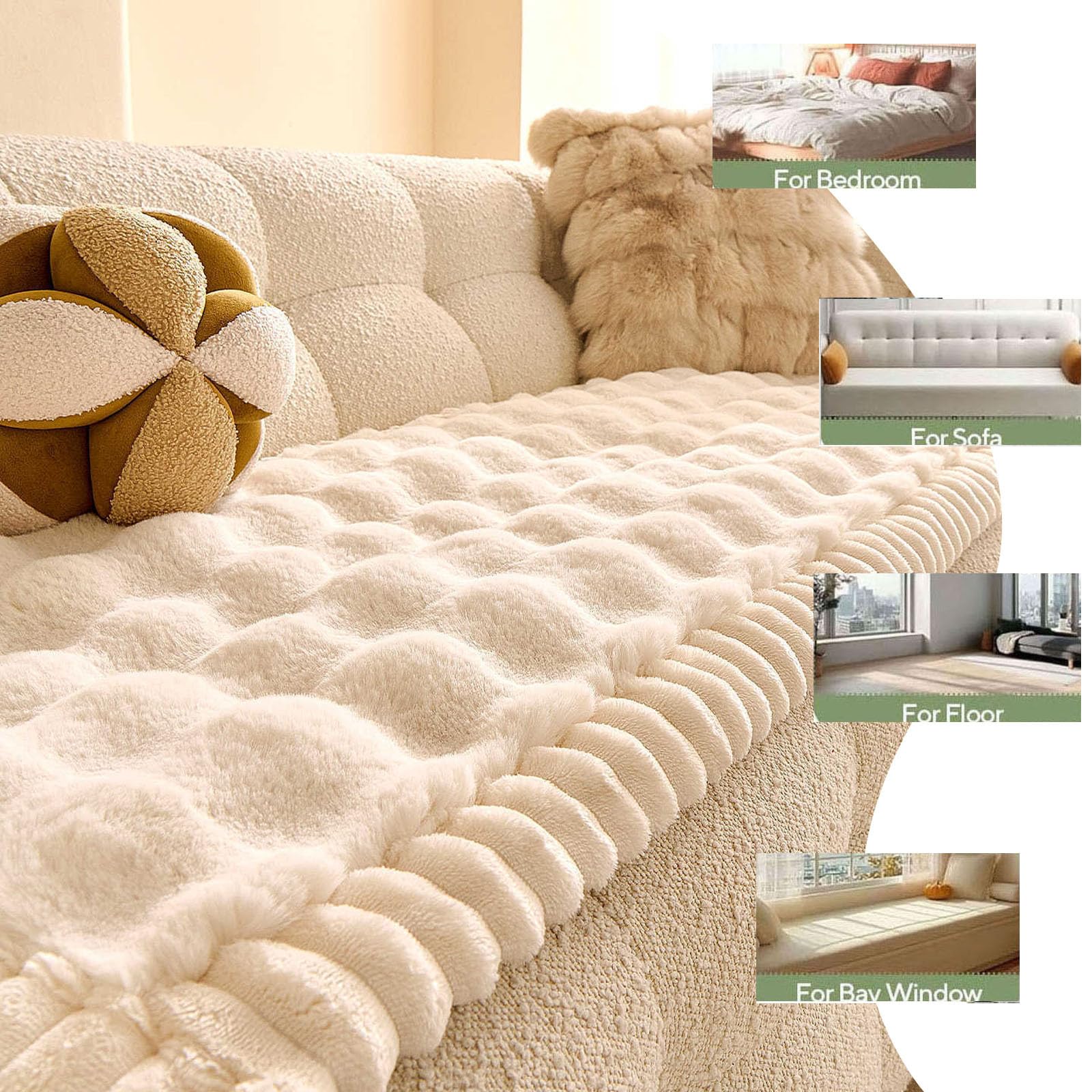 Générique Housse de Canapé Épais Peluche,Protege Canape Cuir Anti-dérapant | Housse Canape D'angle Couverture pour Canapé Tapis Rebord de Fenêtre Protection pour Canapé en Cuir de Salon,White,80x180cm
