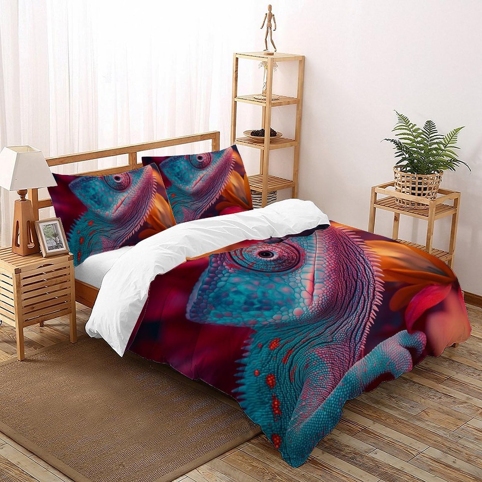 Parure de lit lézard couché de soleil en microfibre avec housse de couette 200x200 cm et taies