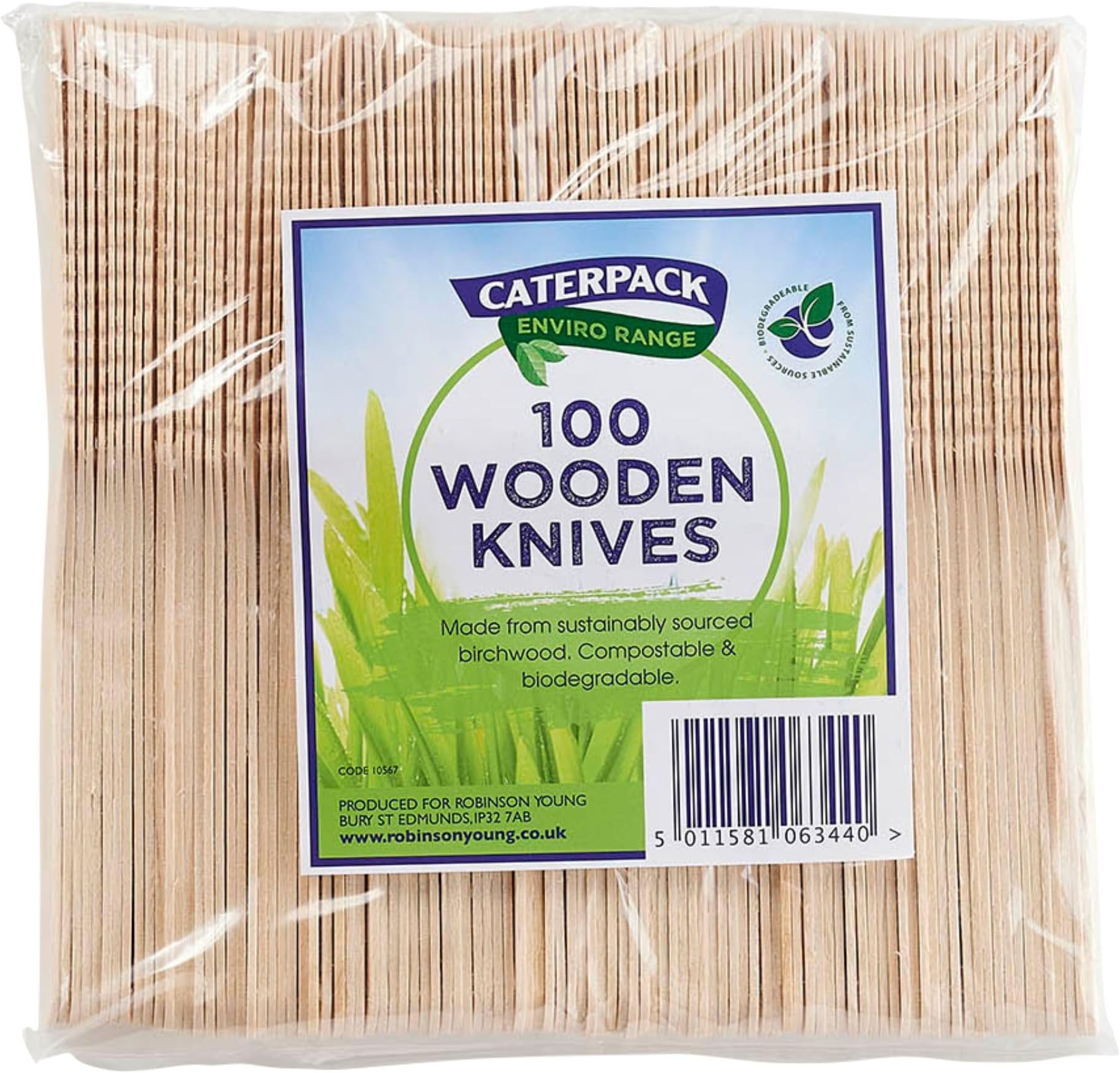 Wooden Knives, Pack of 100, Sustainably Sourced Birchwood, Compostable and Biodegradable