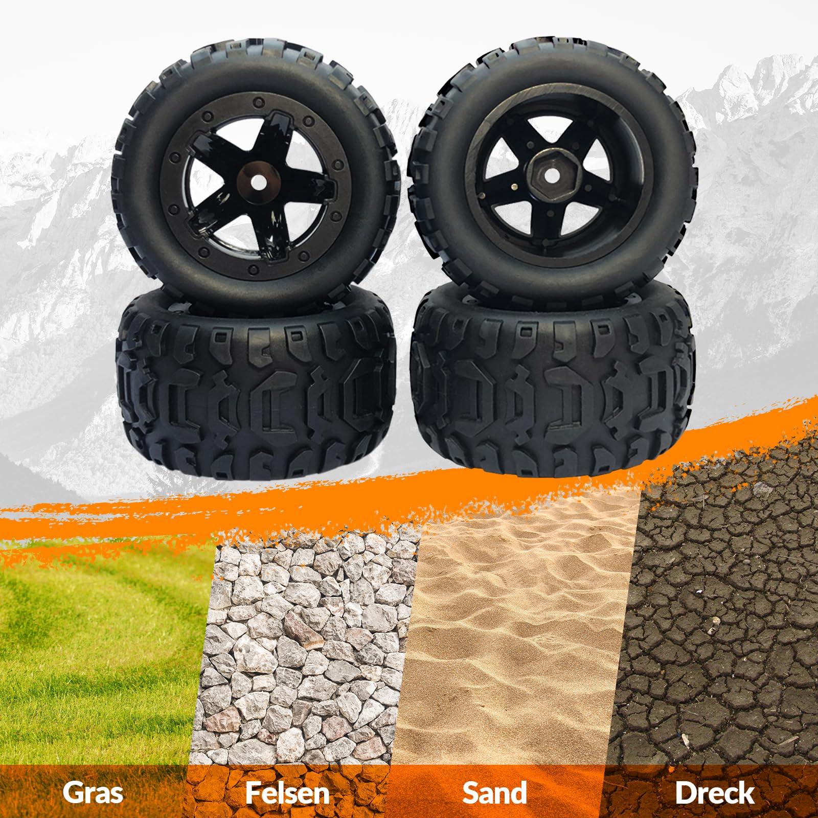 Sharplace 4X RC Autoreifen 1/16 1/12 1/14 RC Crawler Auto, Gummi Reifen, RC Car Rally Reifen, Ersatzautoteile Montage für 124018 124019 144001 124017 124016 für 16889 gebürstet bürstenlos, Schwarz