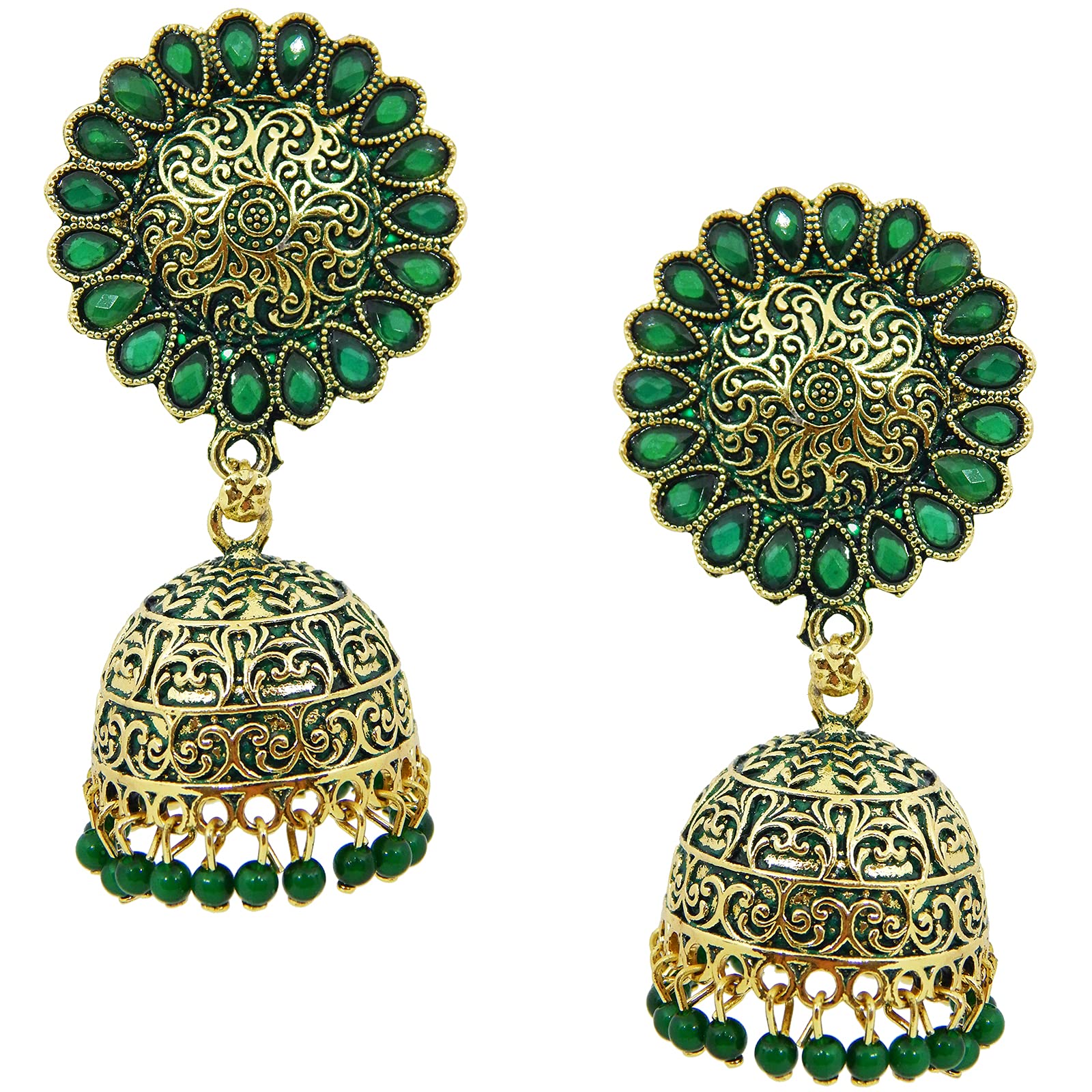 Fresh Vibes Golden Big Size Dark Green Colour Traditional Jhumka Earrings for Women (B09F6W7B89) Amazon Price History, Amazon Price Tracker
