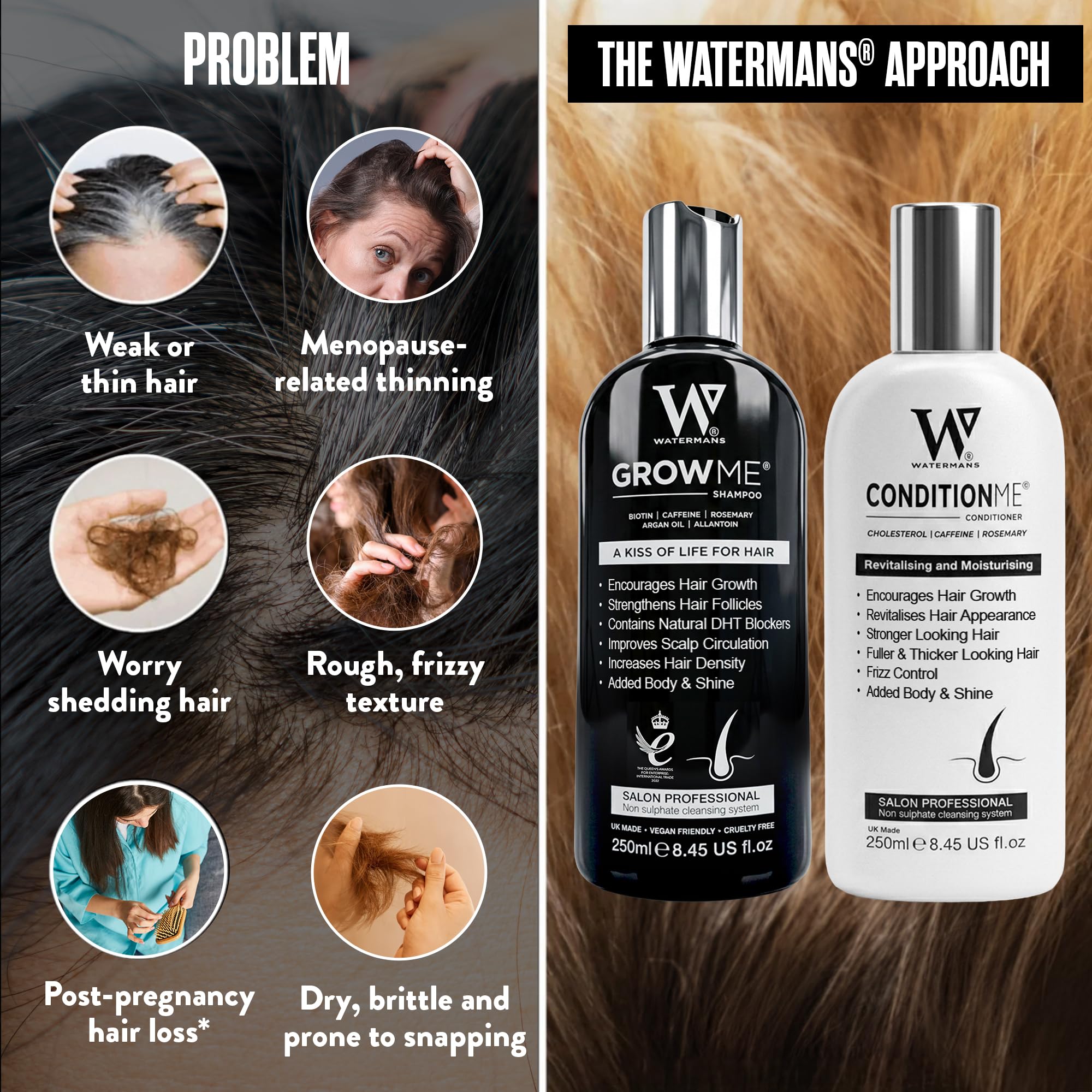 Crecimiento del Cabello Champú y Acondicionador por Watermans – Paquete combinado – puede reducir la pérdida de pelo