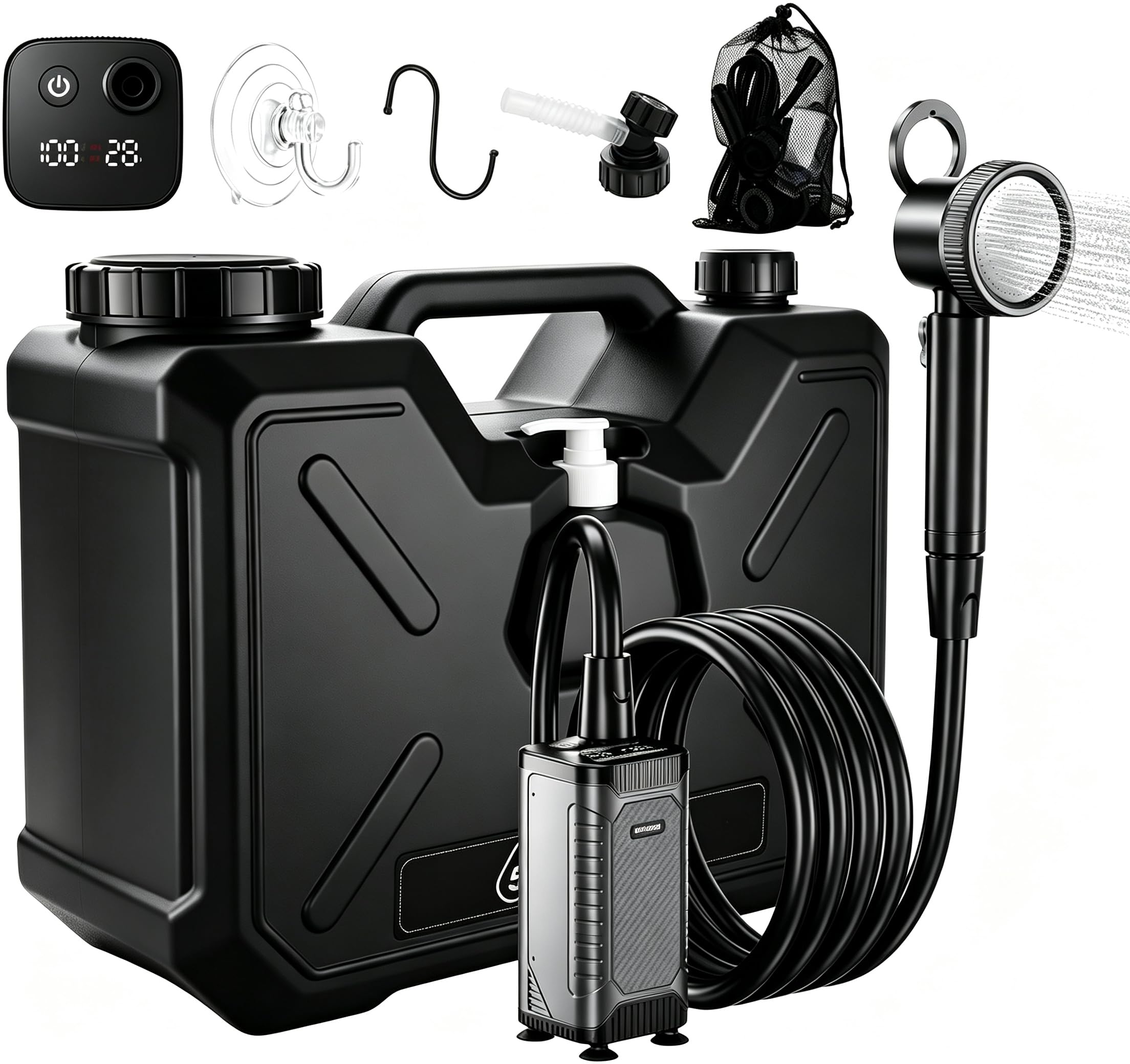 Portable Shower for Camping, 8000mAh Rechargeable Camping Shower Pump with Filtered Showerhead, LED Display, IPX8 Waterproof Outdoor Camp Shower for Hiking, Travel, Car, Pet Bath-image-0