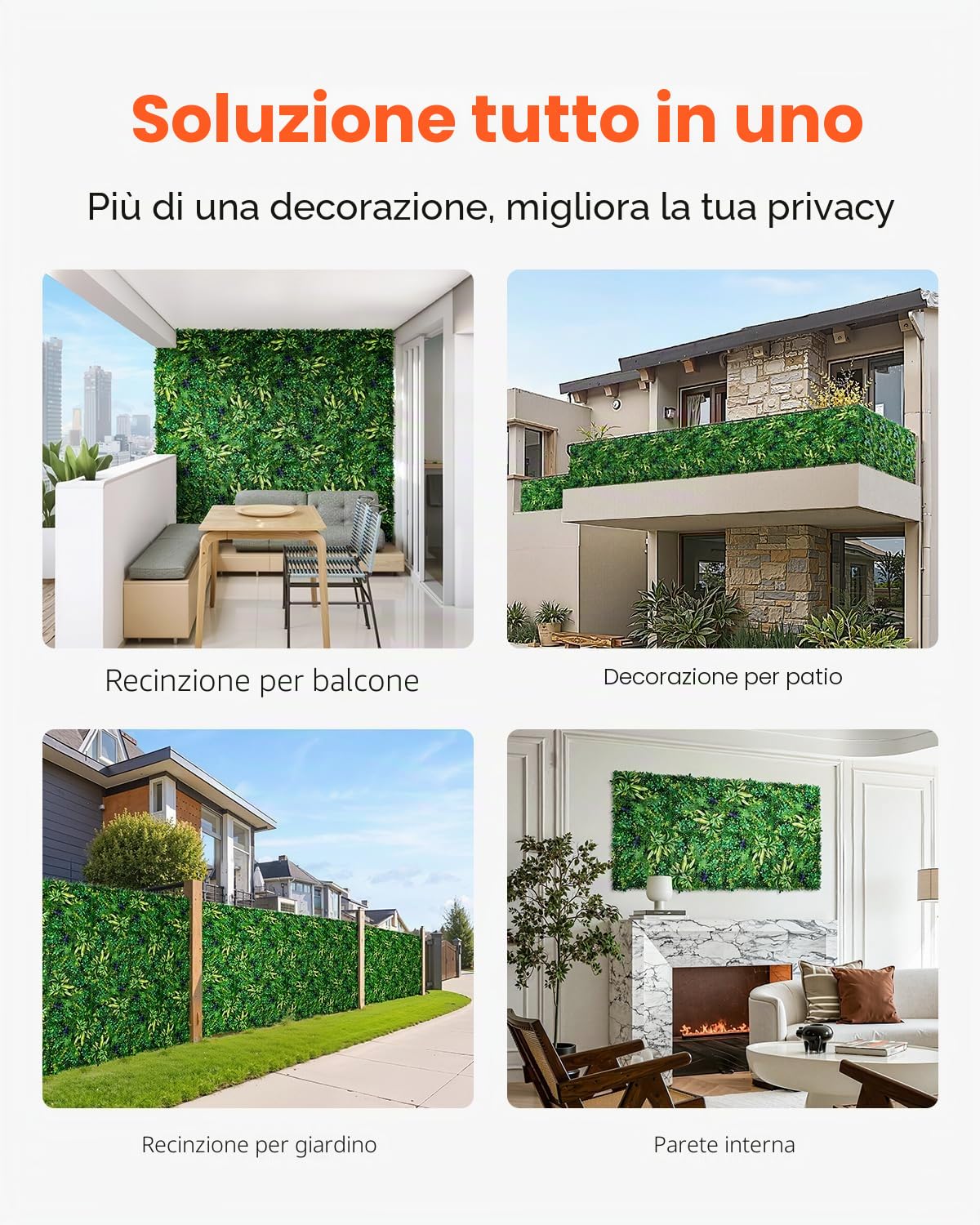 VEVOR Pannelli da Parete in Erba Artificiale 500 x 500 x 50 mm 12 Pezzi, Pannello di Bosso Verde Combinato 3D per Decorazioni Verdi per Interni ed Esterni e Copertura di Recinzione in Edera, Verde