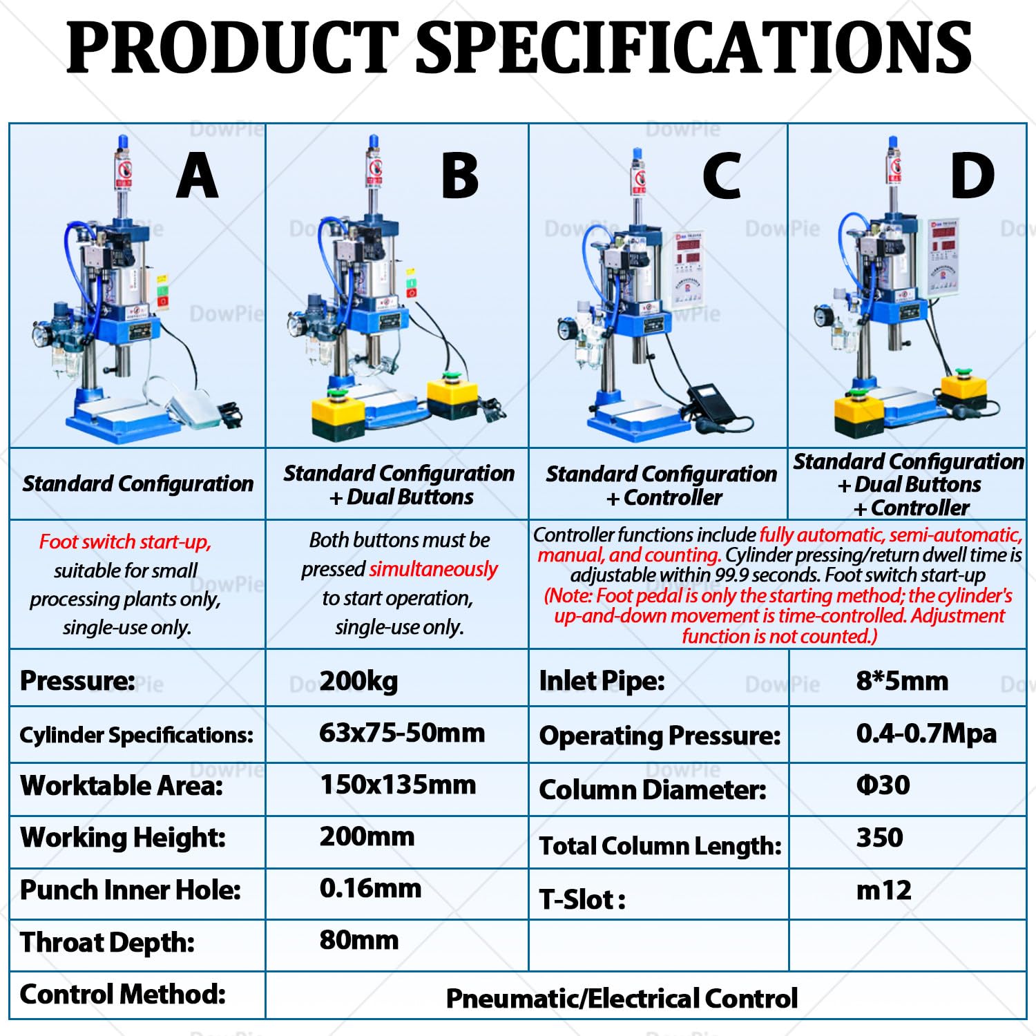 Macchina per stampaggio Pneumatico ad Alta precisione, pressa pneumatica con 4 configurazioni opzionali per Officina, pressa per Cuscinetti, rivettatura e stampaggio di materie plastiche. B