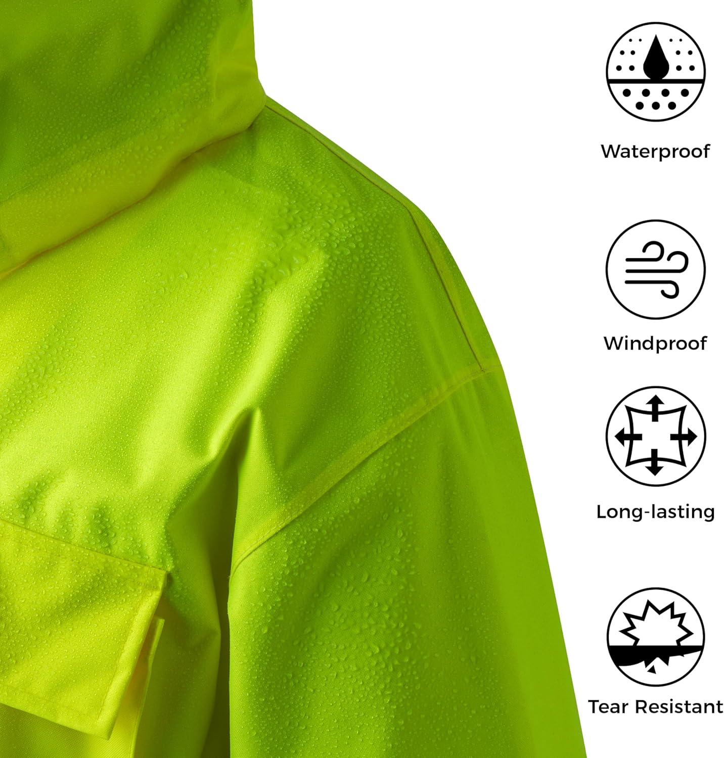 wantdo Hi Vis Rain Jacket Long Reflective Raincoat Waterproof with Carry Bag - Image 5