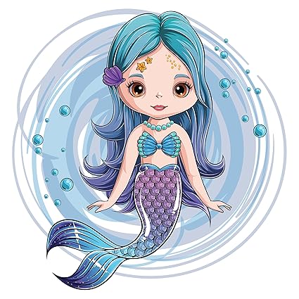 woopme Cartoon Smiling Mermaid Princess Wall Stickers for Kids Girls Living Bedroom Hall Home Decoration Printed Vinyl Sticker L x H 50 x 50 Cms