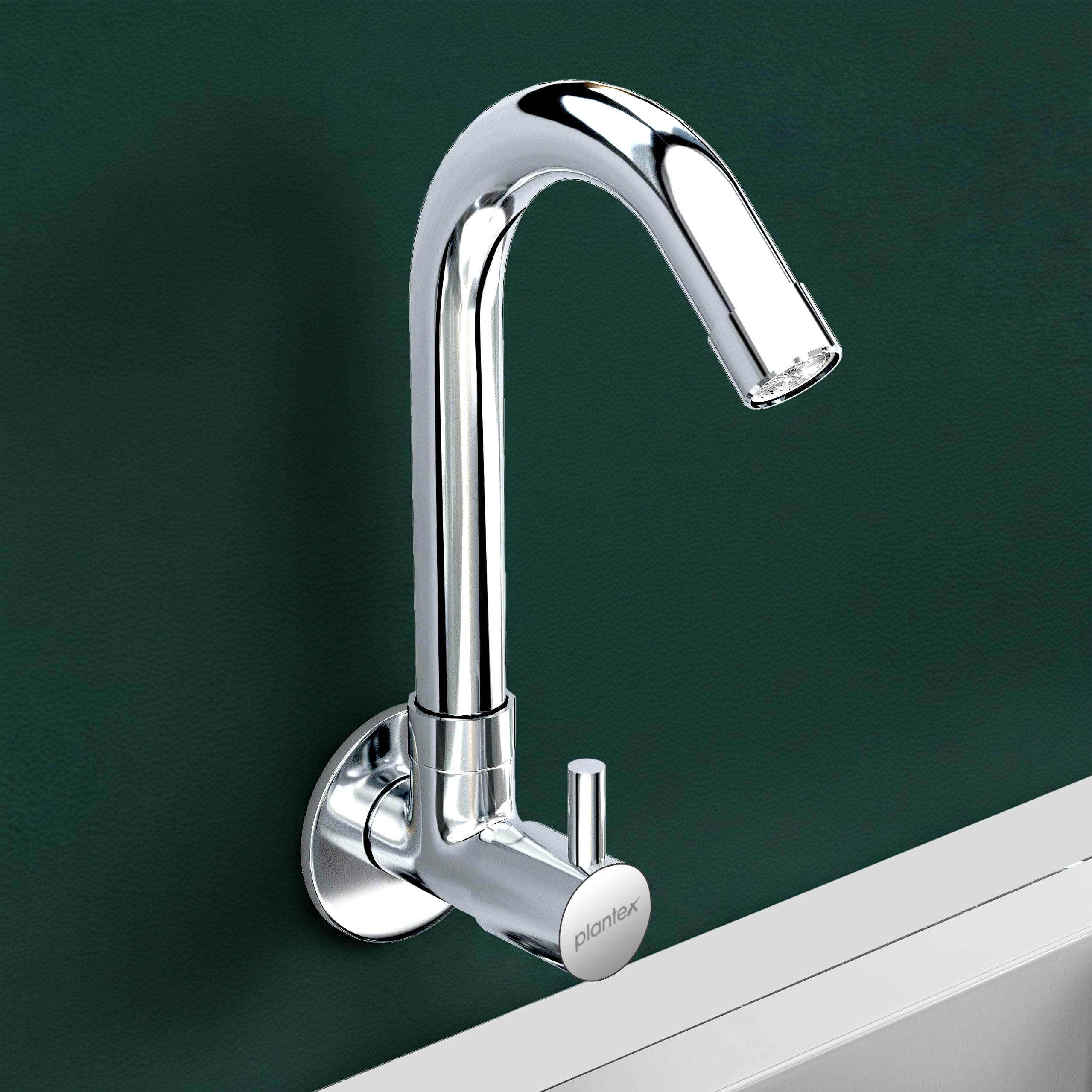 Plantex Sink Tap for Kitchen Basin/Wall Mount Kitchen Sink Tap with Wall Flange and Water Saving -(MKS-1277-Chrome)