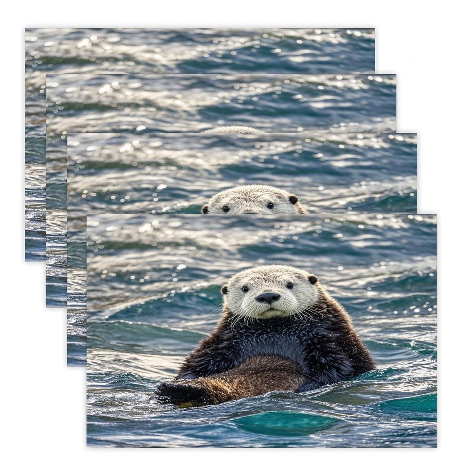 Sea Otter Placemats Flax Place Mats for Dining Table Rectangle Non-Slip Table Mats Heat Resistant Washable Placemat for Kitchen Home Decor Party Outdoor 12" X 18"