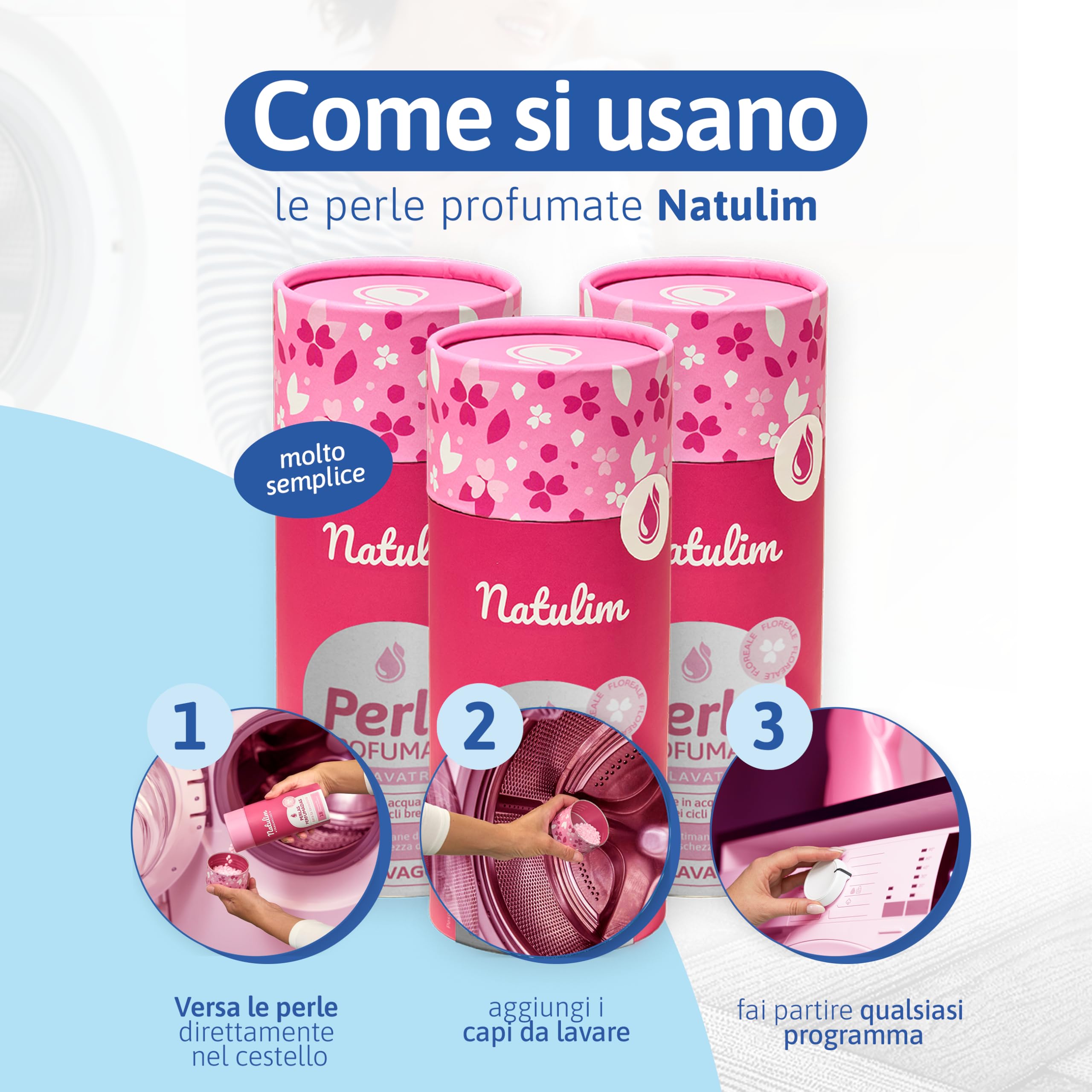Perle Profumate per Lavatrice (150 lavaggi) – Profumo a Lunga Durata – Senza Sostanze Chimiche – Adatte Alle Pelli Sensibili – Profumo Floreale – Confezione da 5